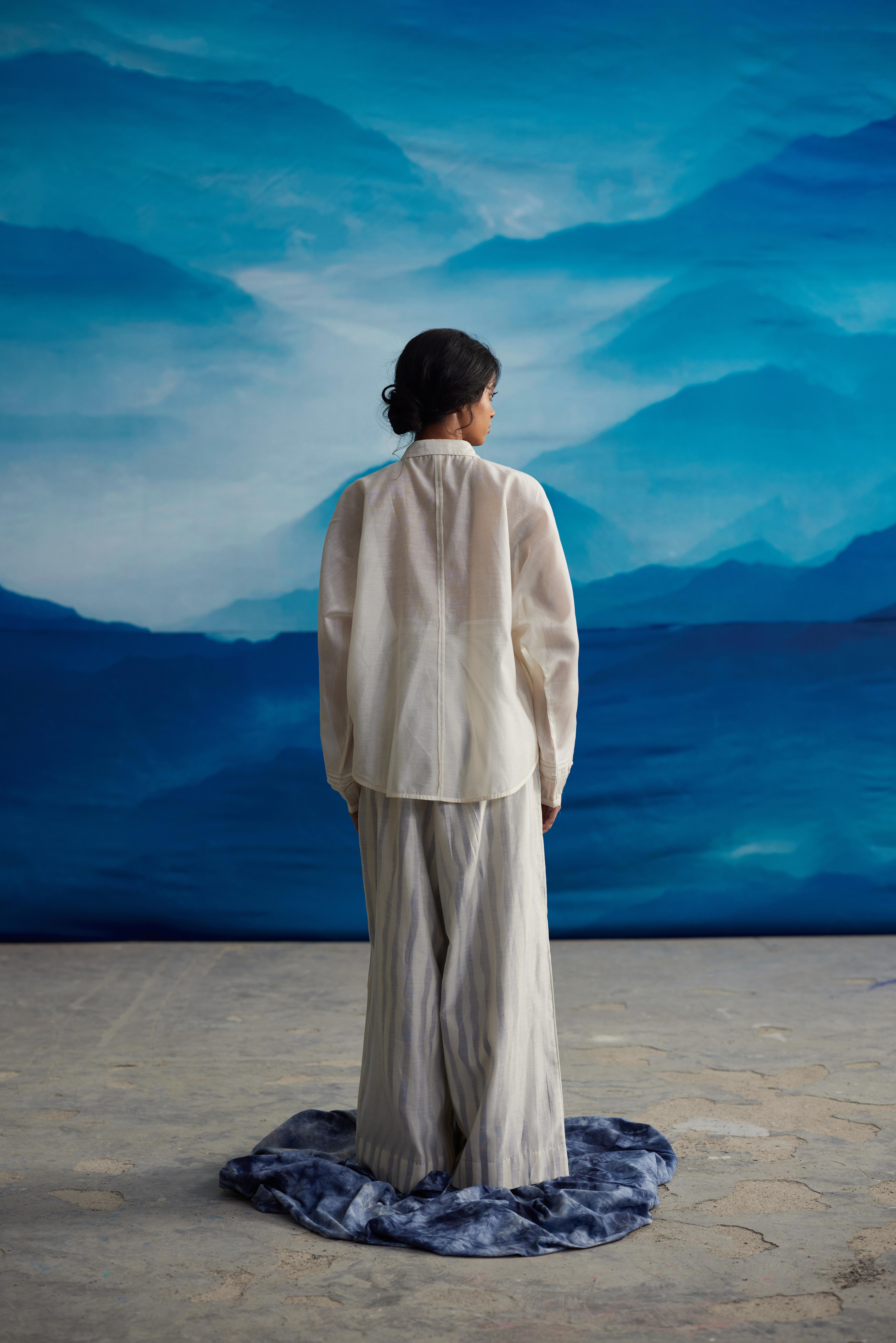 White Chanderi Laced Shirt With Pleats by Ahmev with Shirts at Kamakhyaa for sustainable fashion