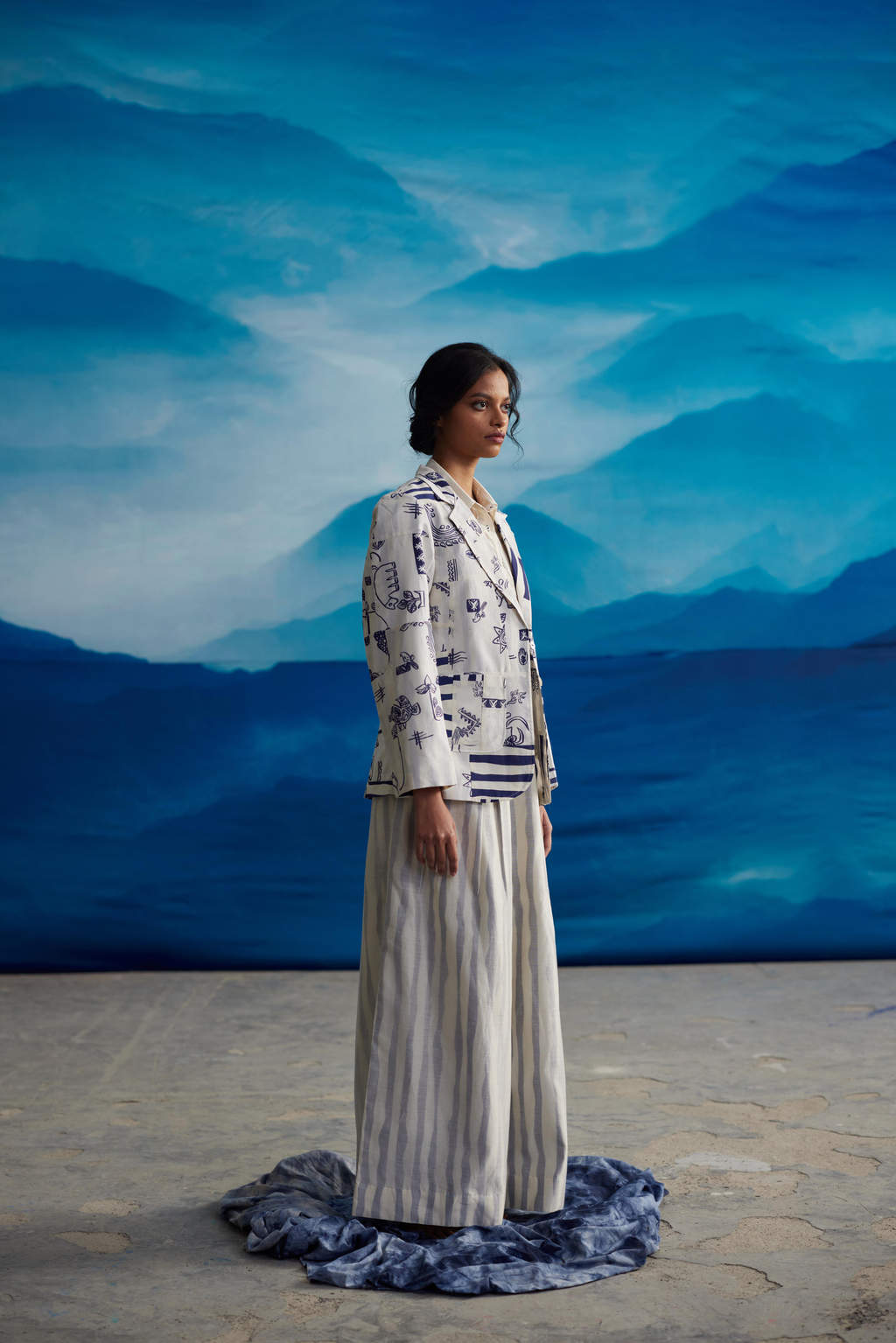 White Chanderi Patchwork Jacket by Ahmev with at Kamakhyaa for sustainable fashion