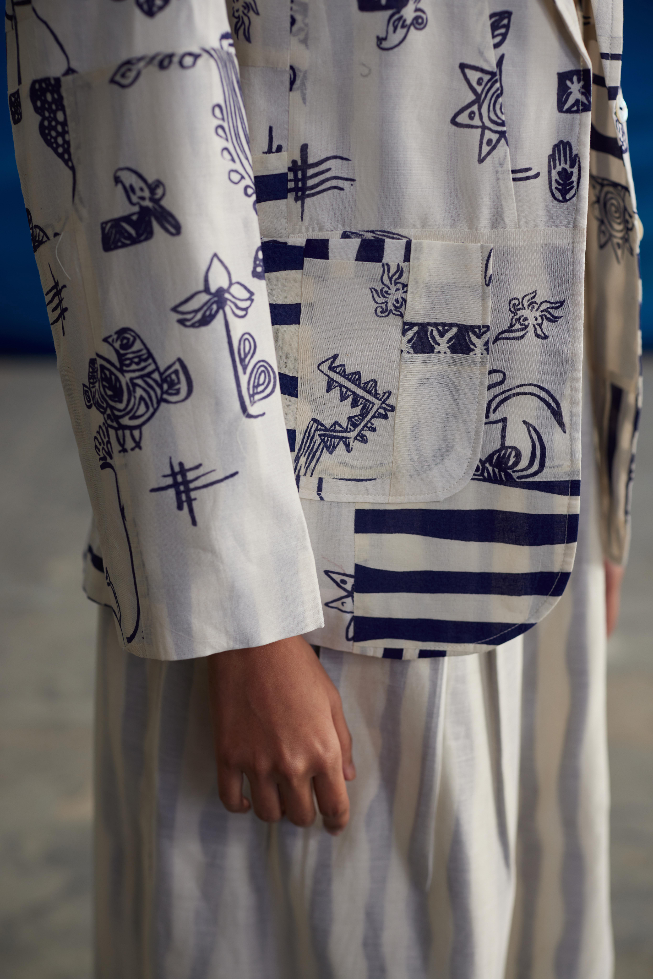 White Chanderi Patchwork Jacket by Ahmev with at Kamakhyaa for sustainable fashion