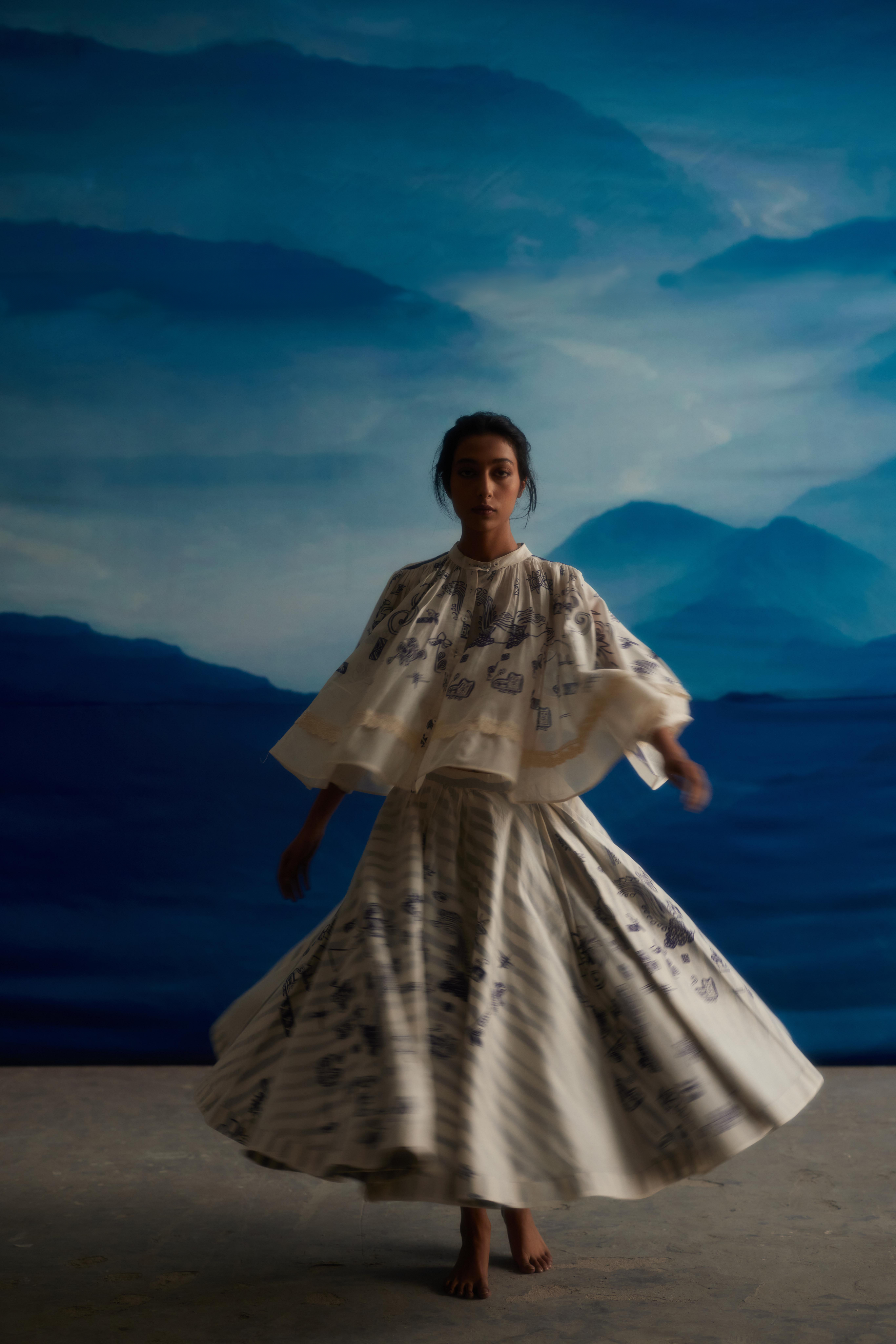 White Chanderi Shirt With Shoulder Down Gathers by Ahmev with Shirts at Kamakhyaa for sustainable fashion