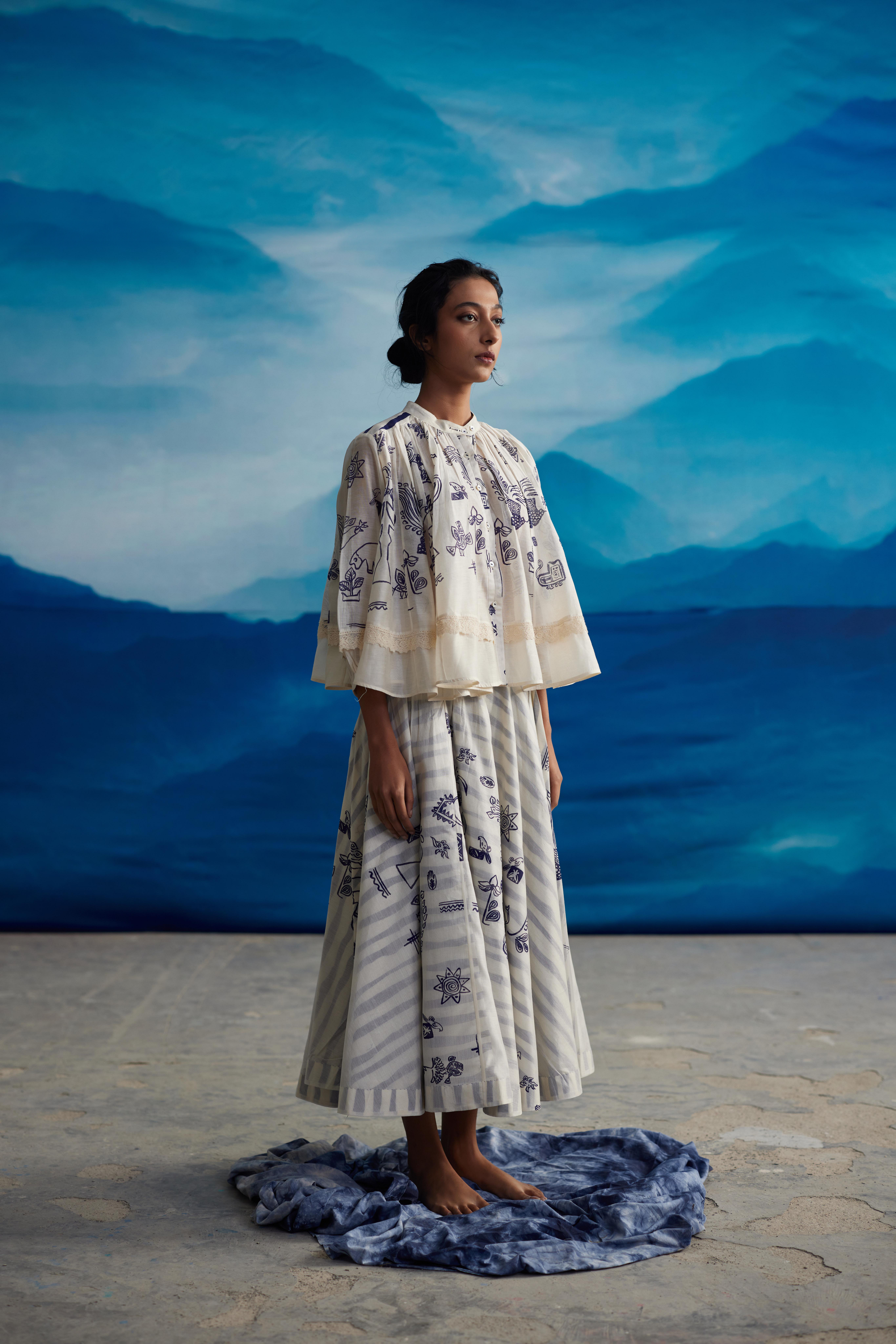 White Chanderi Shirt With Shoulder Down Gathers by Ahmev with Shirts at Kamakhyaa for sustainable fashion