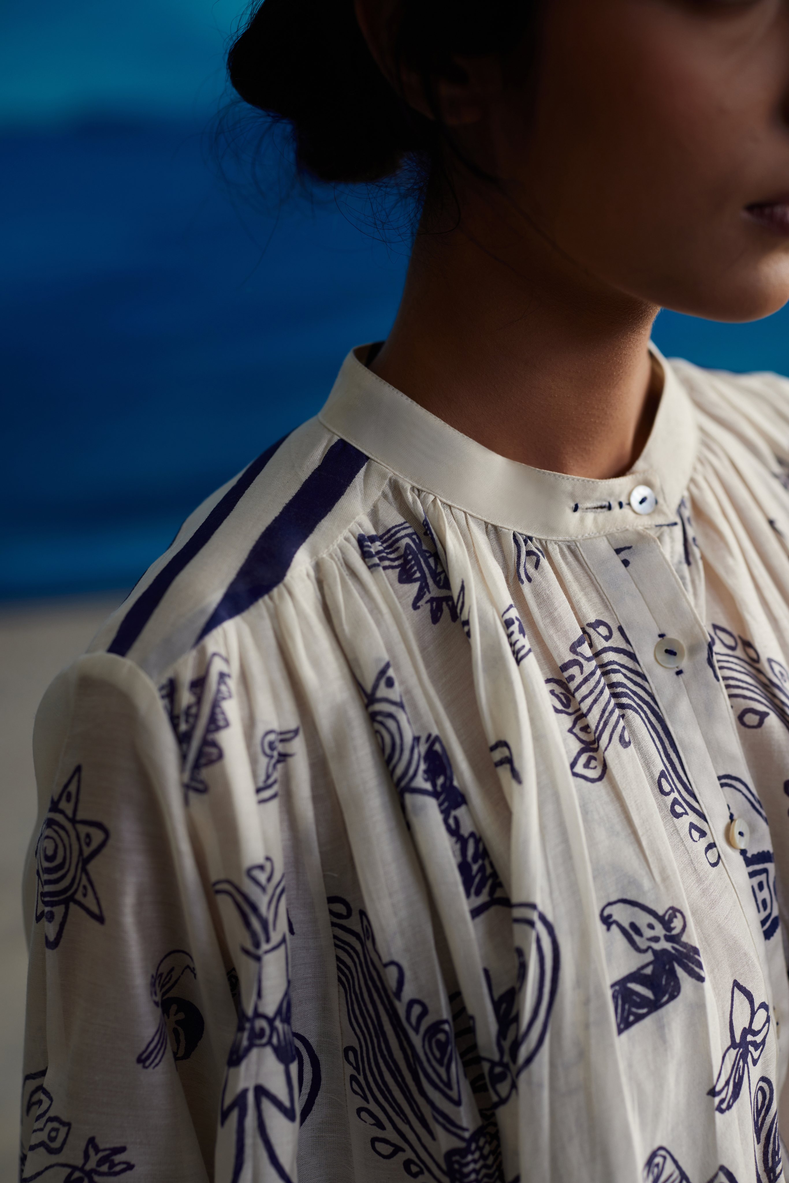 White Chanderi Shirt With Shoulder Down Gathers by Ahmev with Shirts at Kamakhyaa for sustainable fashion