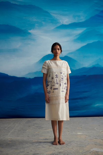 White Chanderi Laced Dress by Ahmev with at Kamakhyaa for sustainable fashion