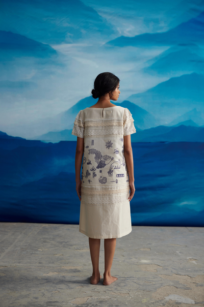 White Chanderi Laced Dress by Ahmev with at Kamakhyaa for sustainable fashion