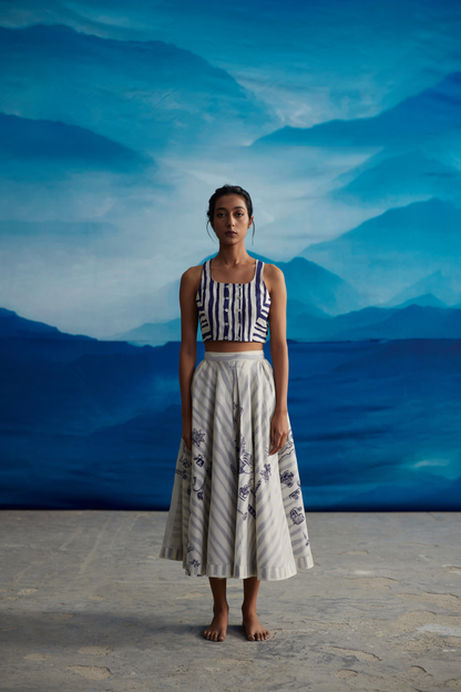 White Chanderi Striped Crop Top by Ahmev with at Kamakhyaa for sustainable fashion