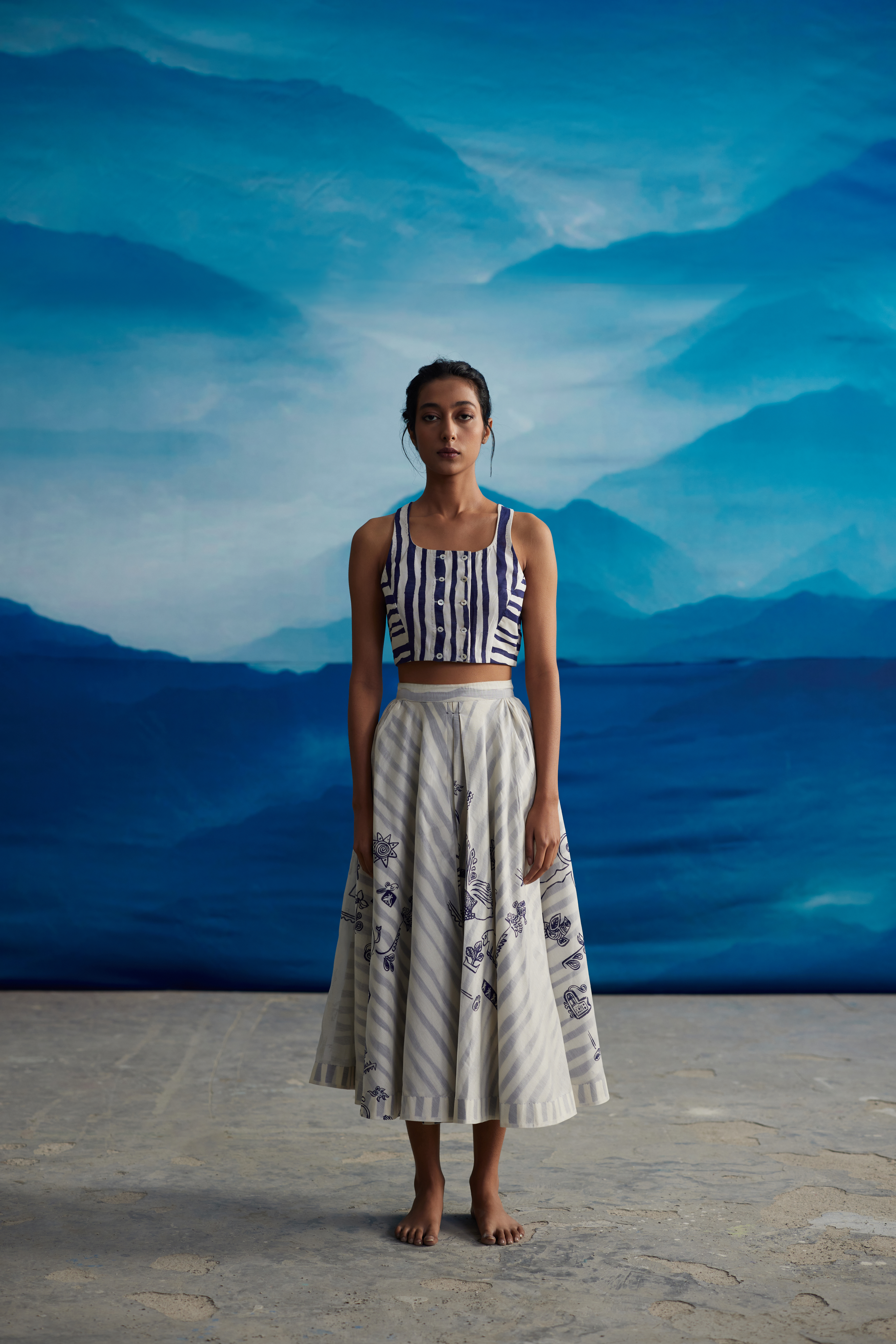 White Chanderi Striped Skirt by Ahmev with at Kamakhyaa for sustainable fashion