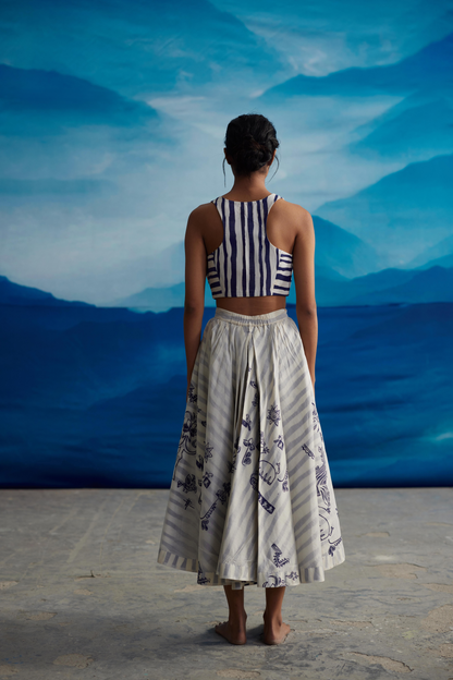 White Chanderi Striped Crop Top by Ahmev with at Kamakhyaa for sustainable fashion