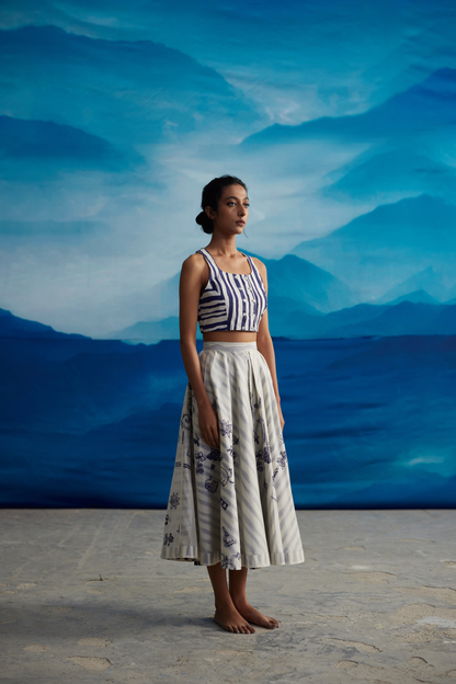 White Chanderi Striped Crop Top by Ahmev with at Kamakhyaa for sustainable fashion