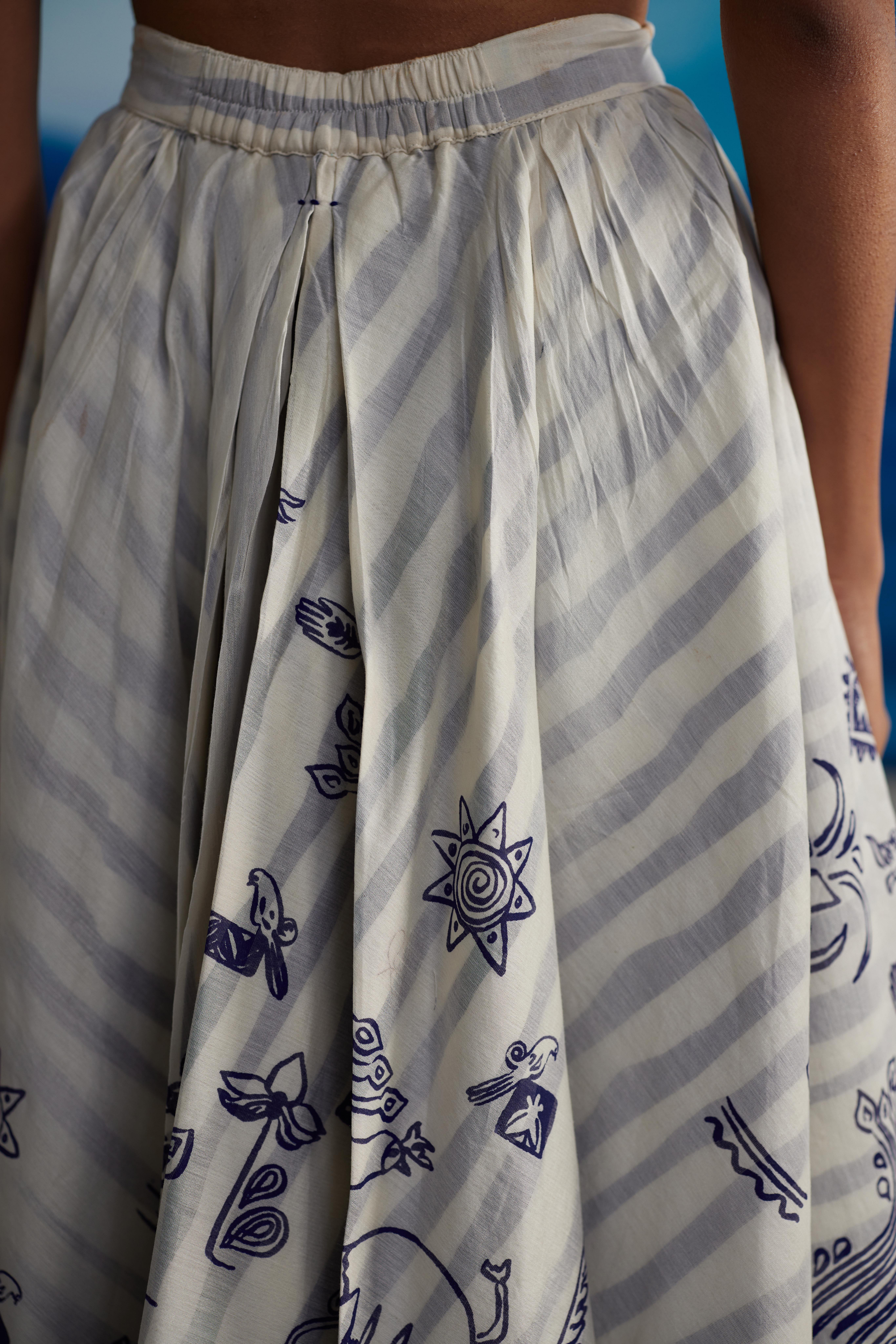 White Chanderi Striped Skirt by Ahmev with at Kamakhyaa for sustainable fashion