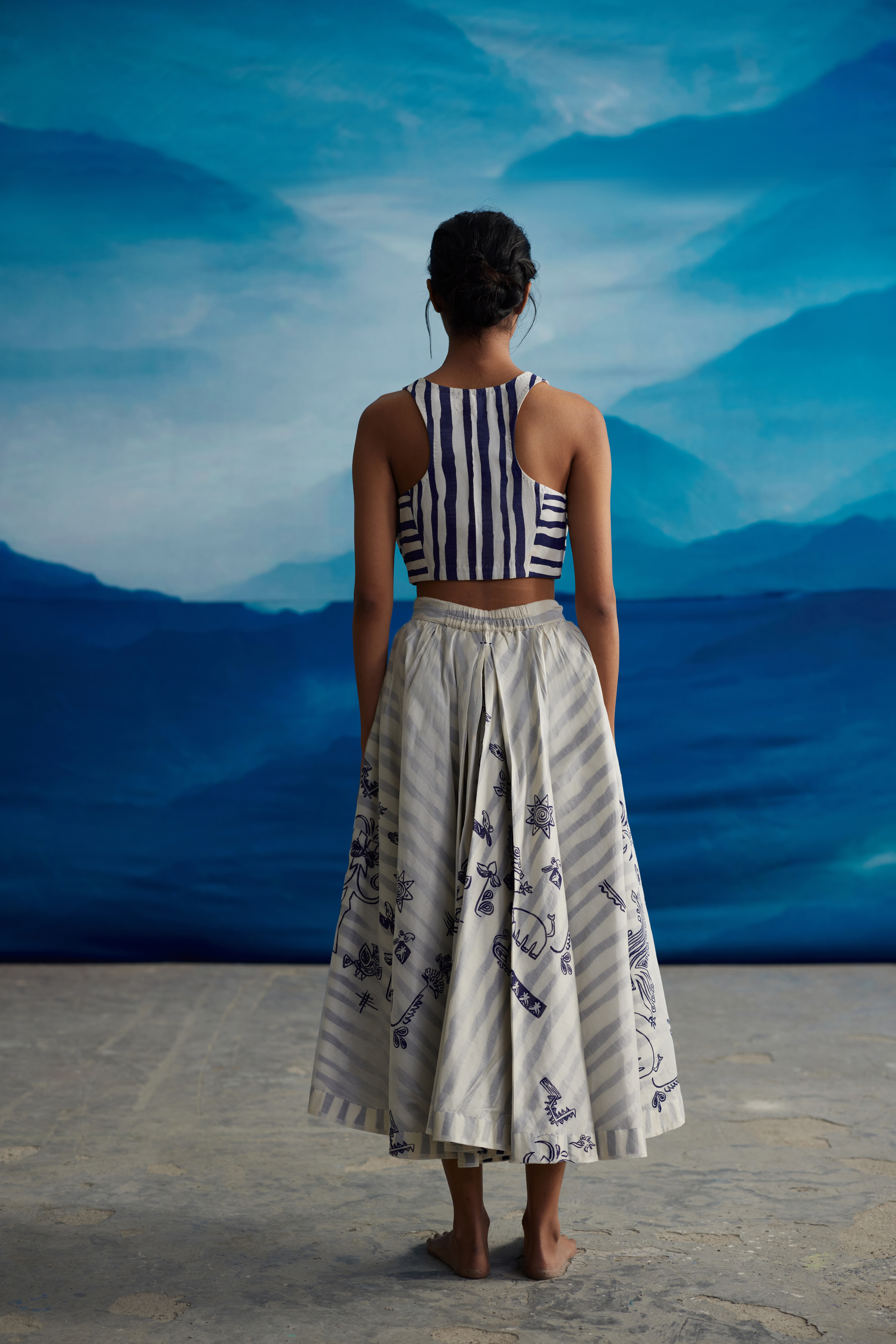 White Chanderi Striped Skirt by Ahmev with at Kamakhyaa for sustainable fashion