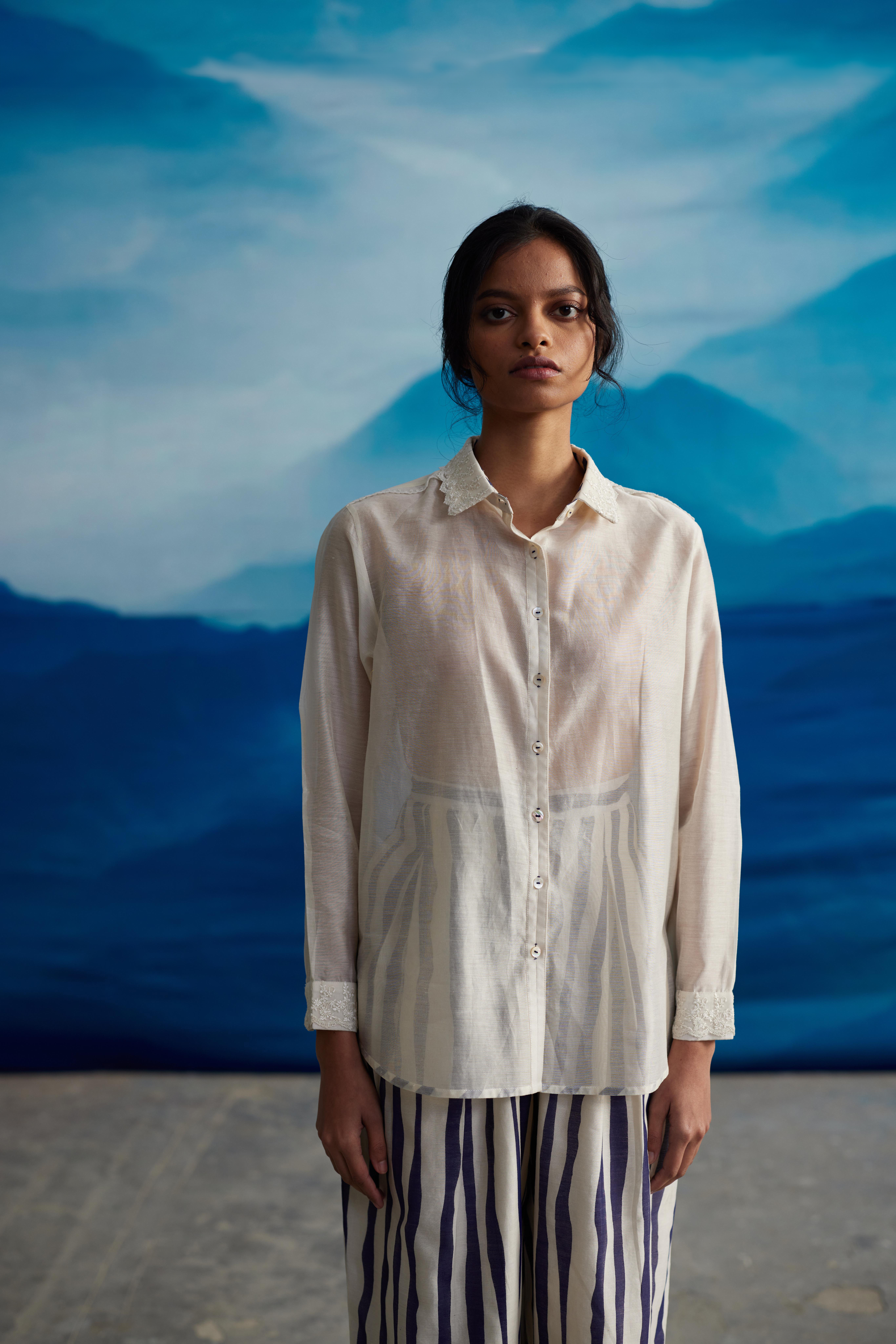 White Chanderi Solid Shirt With Lace by Ahmev with Shirts at Kamakhyaa for sustainable fashion