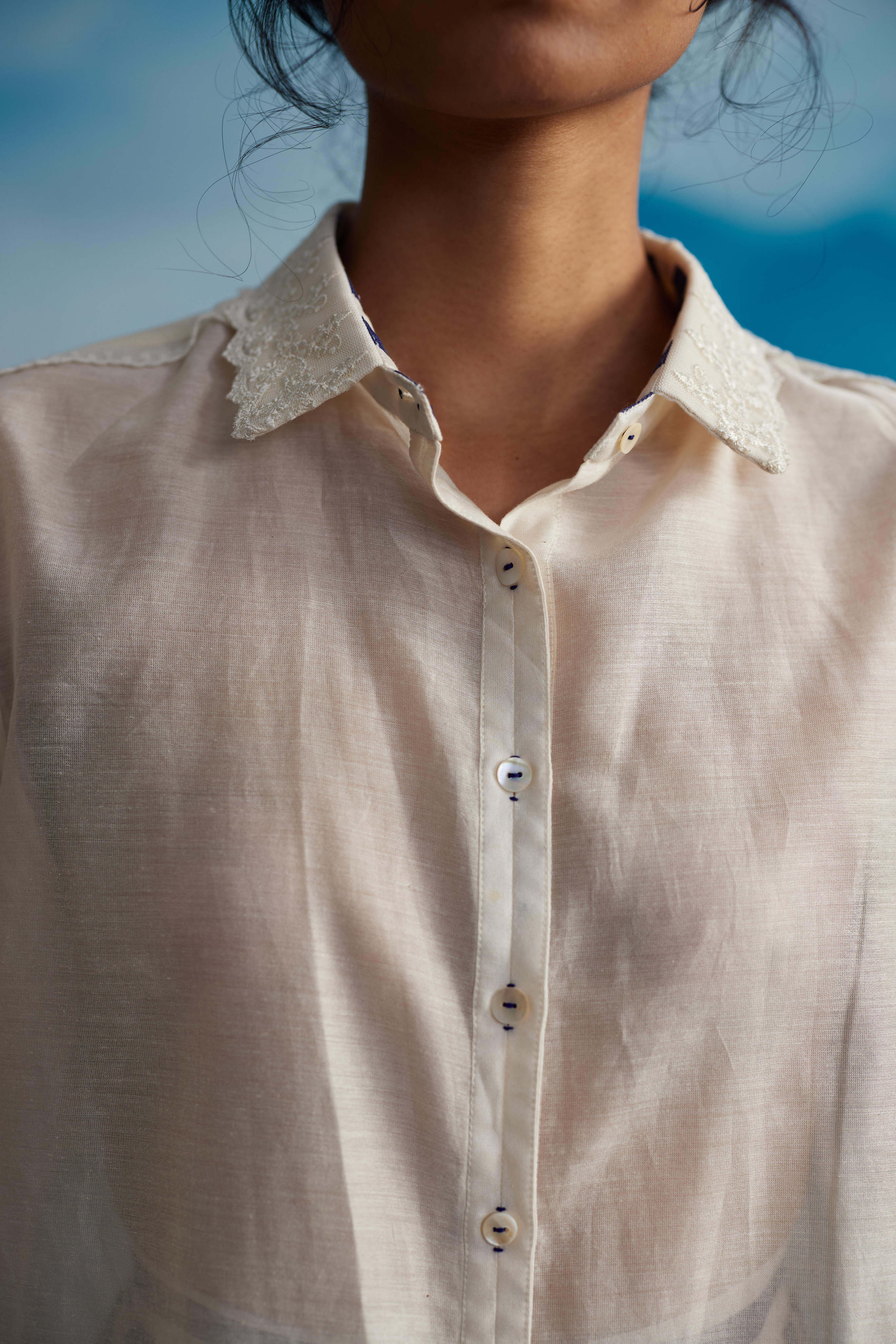 White Chanderi Solid Shirt With Lace by Ahmev with Shirts at Kamakhyaa for sustainable fashion