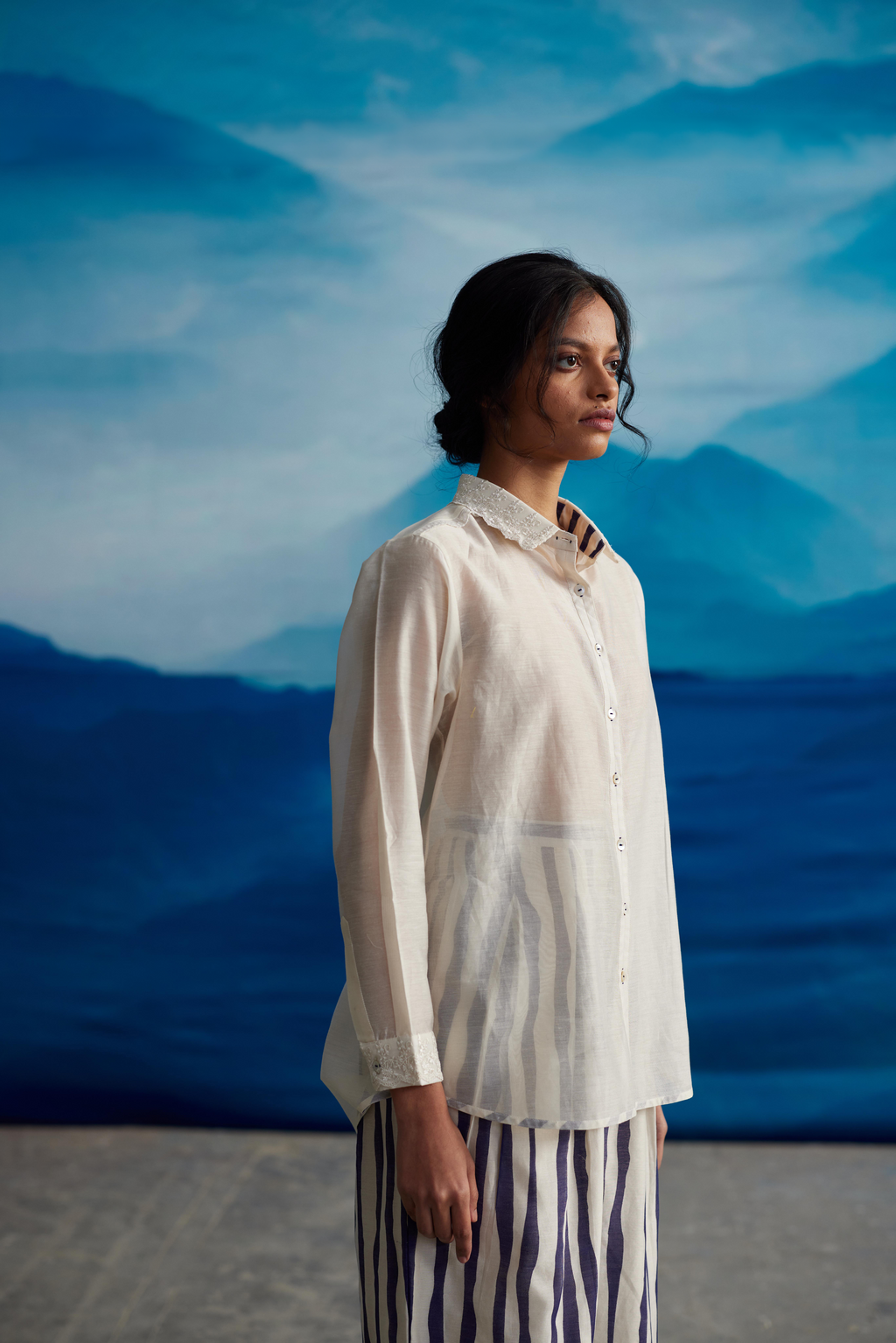 White Chanderi Solid Shirt With Lace by Ahmev with Shirts at Kamakhyaa for sustainable fashion