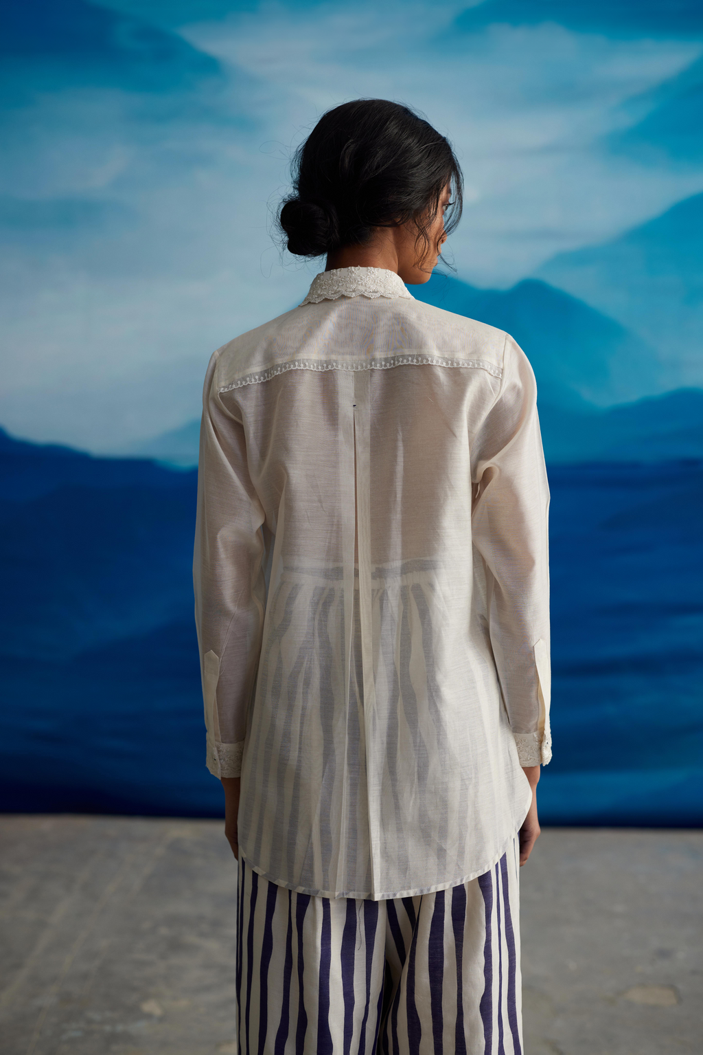 White Chanderi Solid Shirt With Lace by Ahmev with Shirts at Kamakhyaa for sustainable fashion