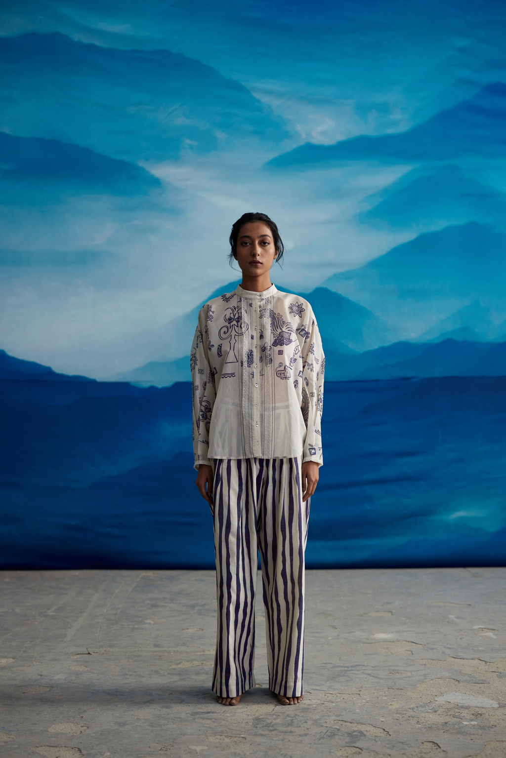 White Chanderi Printed Shirt With Lace by Ahmev with Shirts at Kamakhyaa for sustainable fashion