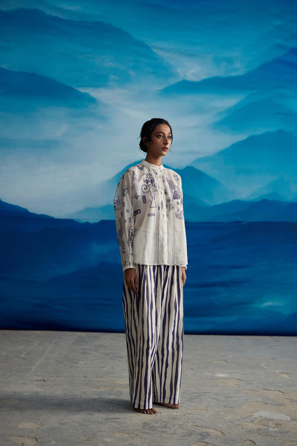 White Chanderi Printed Shirt With Lace by Ahmev with Shirts at Kamakhyaa for sustainable fashion