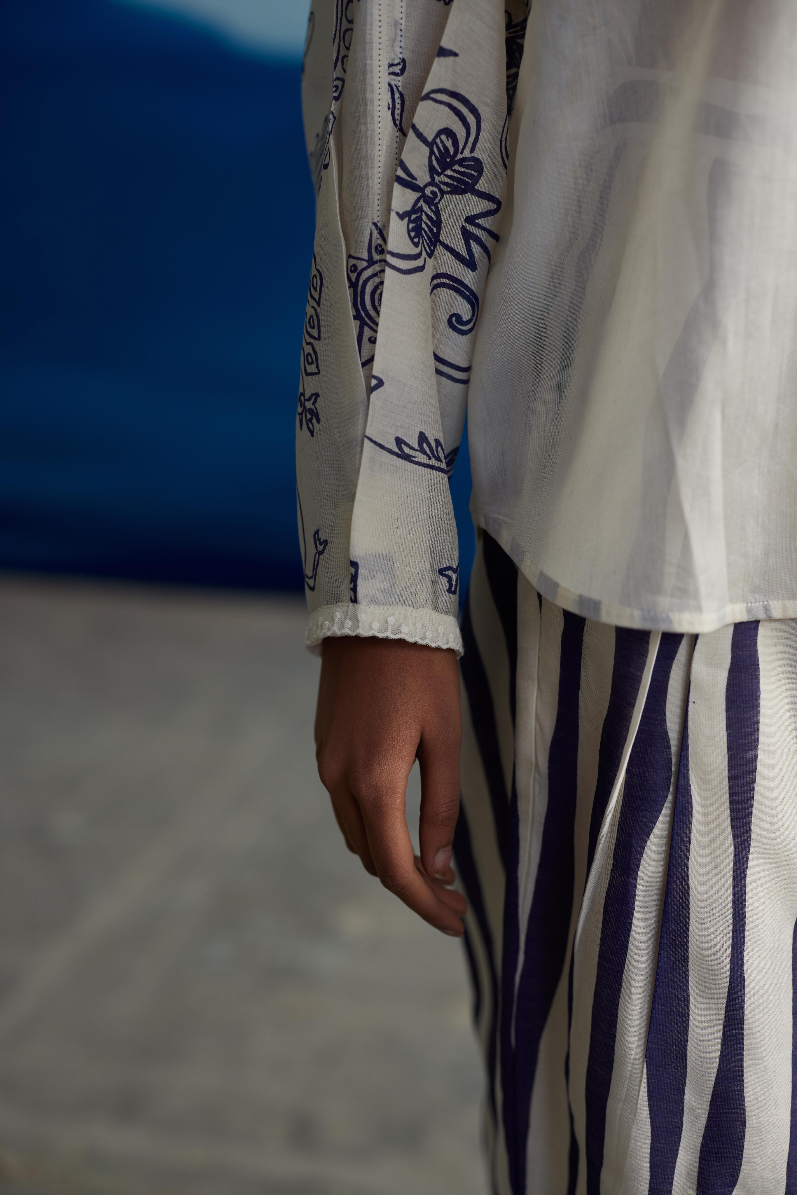 White Chanderi Printed Shirt With Lace by Ahmev with Shirts at Kamakhyaa for sustainable fashion