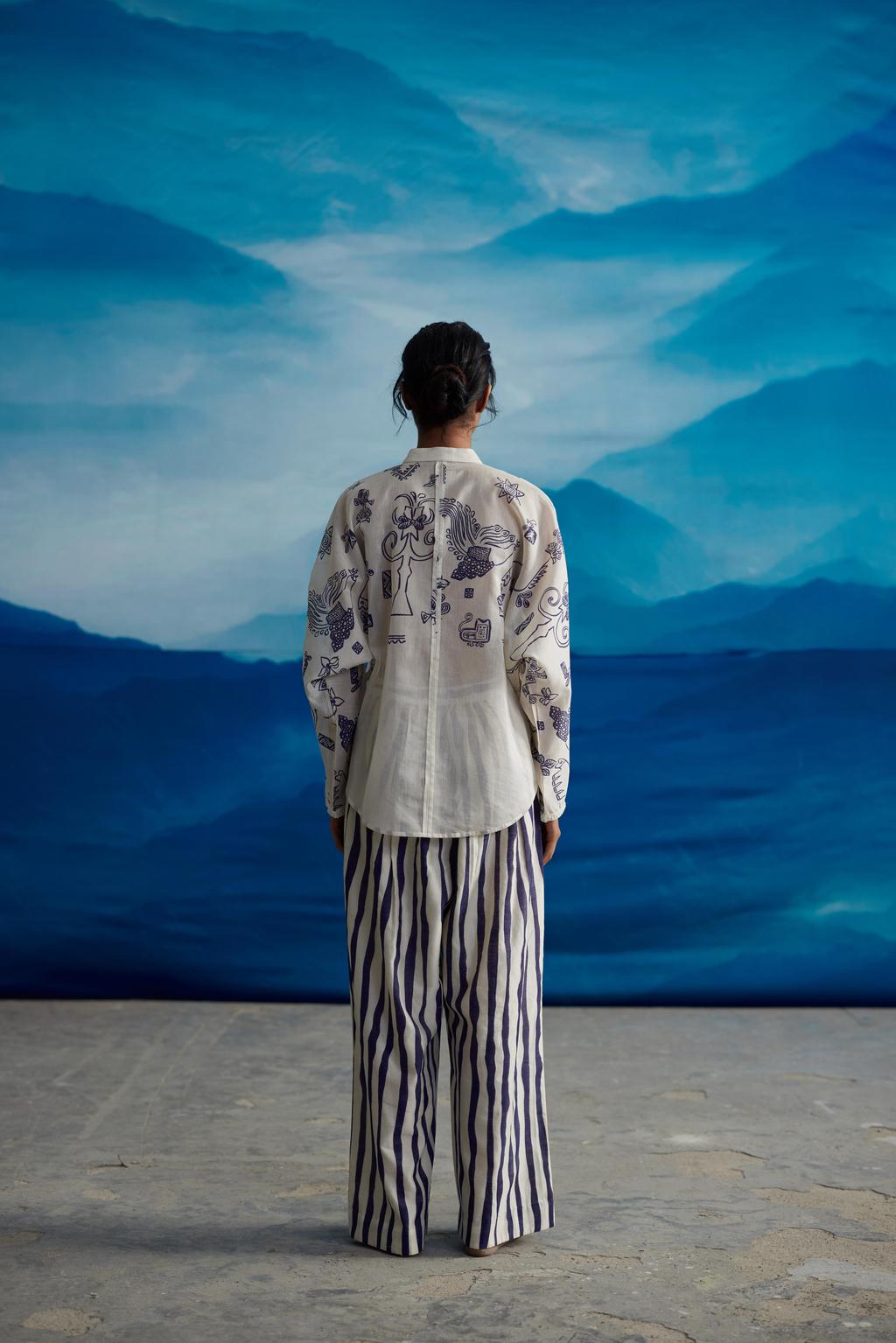 White Chanderi Printed Shirt With Lace by Ahmev with Shirts at Kamakhyaa for sustainable fashion