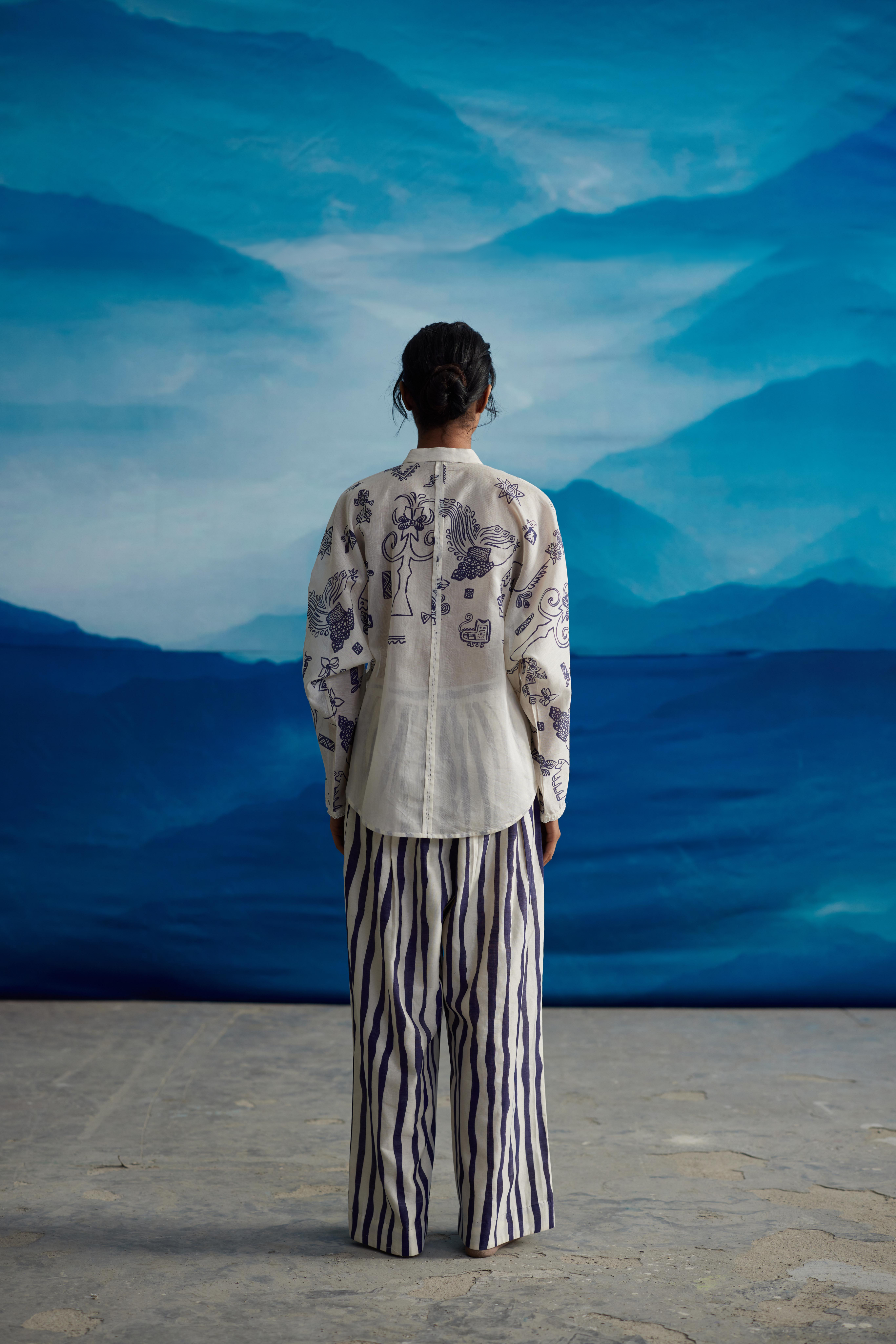 White Chanderi Printed Shirt With Lace by Ahmev with Shirts at Kamakhyaa for sustainable fashion