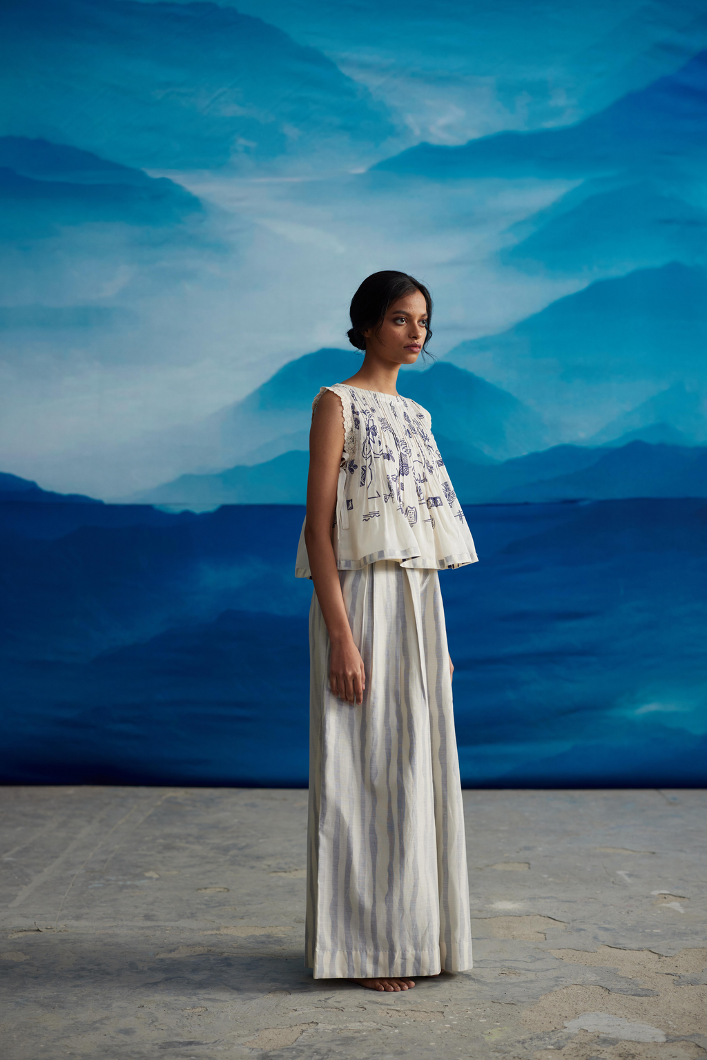 White Chanderi Printed Blouse by Ahmev with Best Selling, Casual Wear, Chanderi, Crop Tops, Ink And Ivory, Ink And Ivory by Ahmev, Natural, Prints, Relaxed Fit, White, Womenswear at Kamakhyaa for sustainable fashion