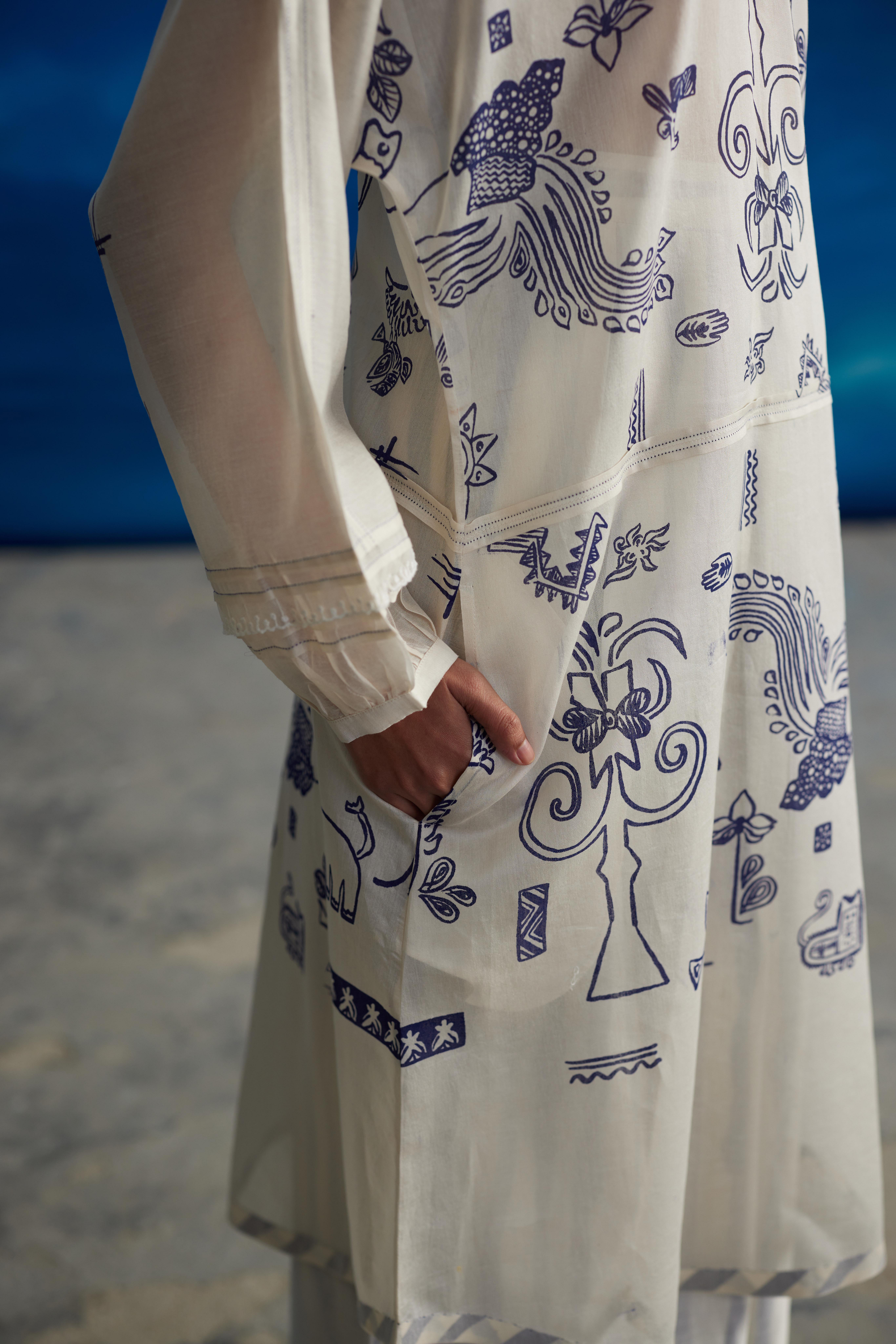 White Chanderi Printed Kurta by Ahmev with Kurtas at Kamakhyaa for sustainable fashion