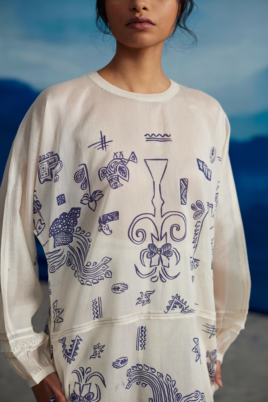 White Chanderi Printed Kurta by Ahmev with Kurtas at Kamakhyaa for sustainable fashion