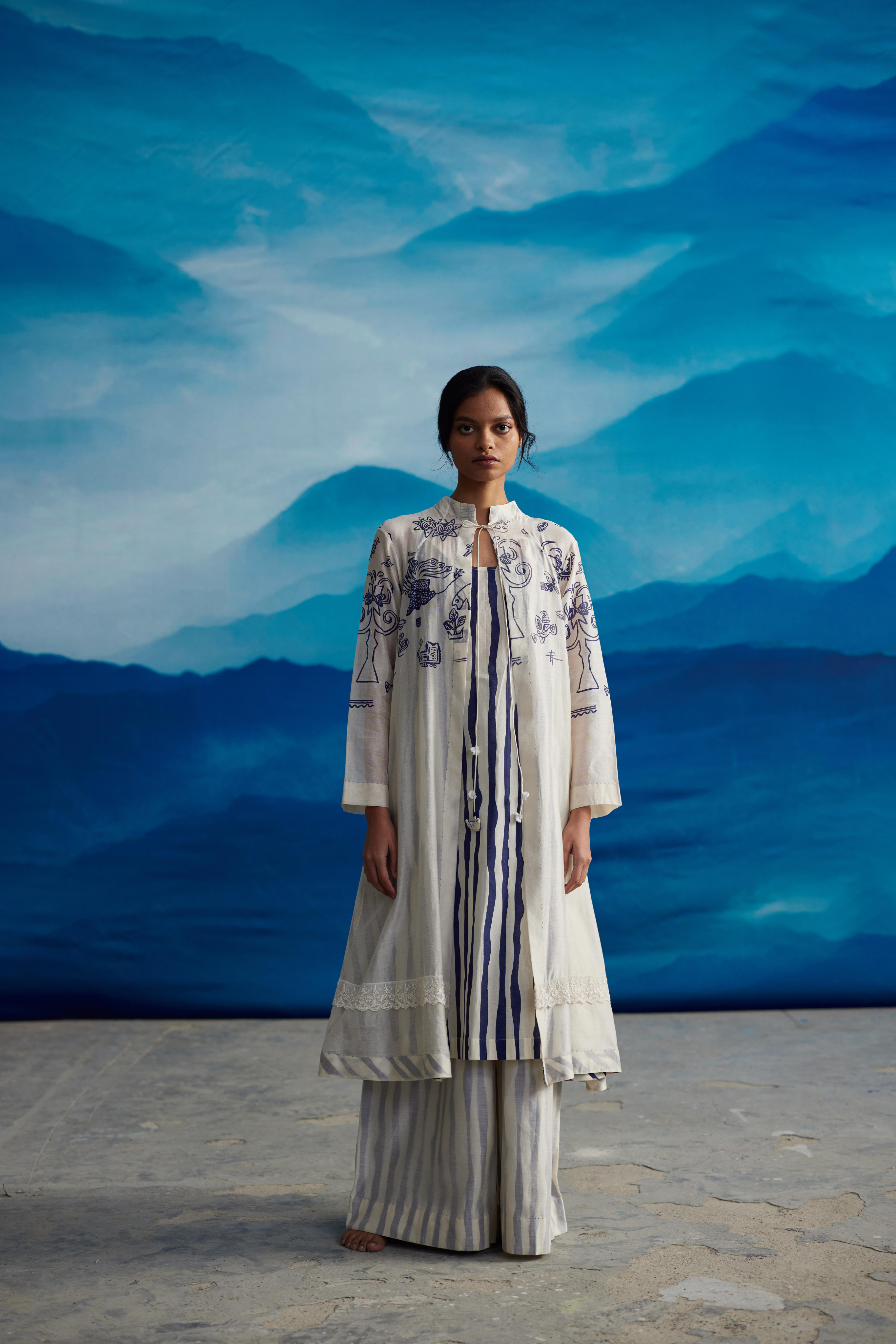 White Chanderi Tassled Overlay by Ahmev with at Kamakhyaa for sustainable fashion