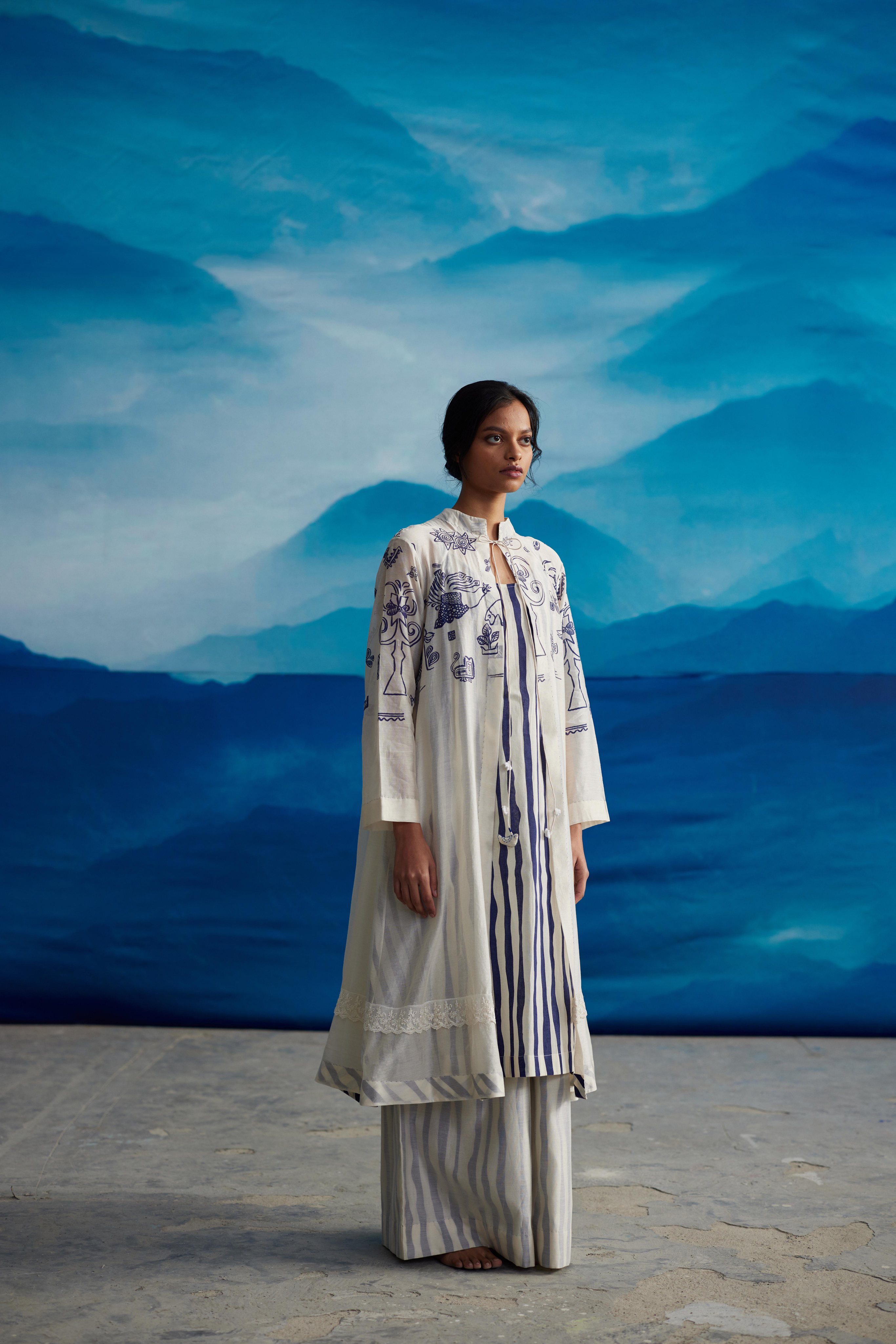 White Chanderi Tassled Overlay by Ahmev with at Kamakhyaa for sustainable fashion