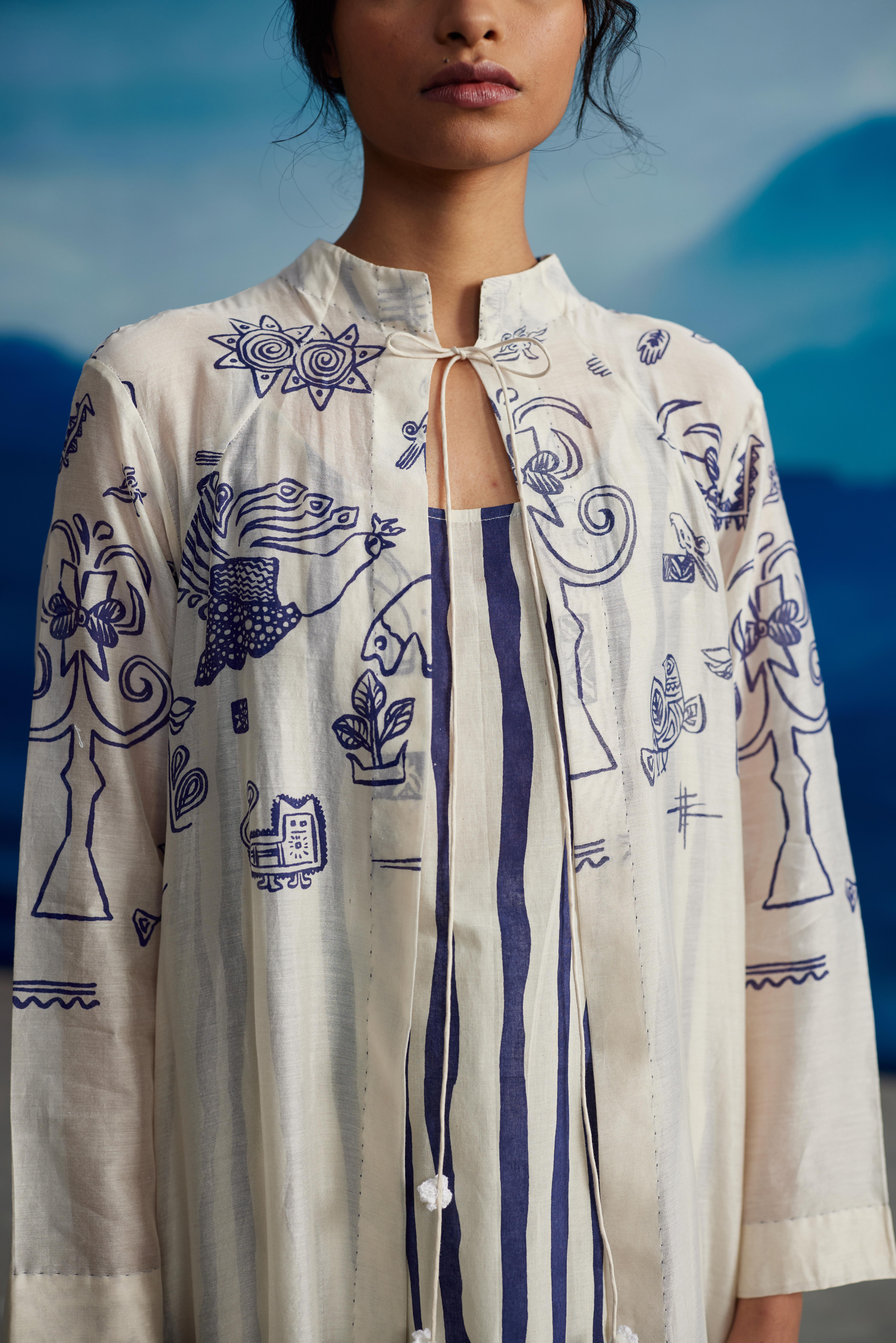 White Chanderi Tassled Overlay by Ahmev with at Kamakhyaa for sustainable fashion