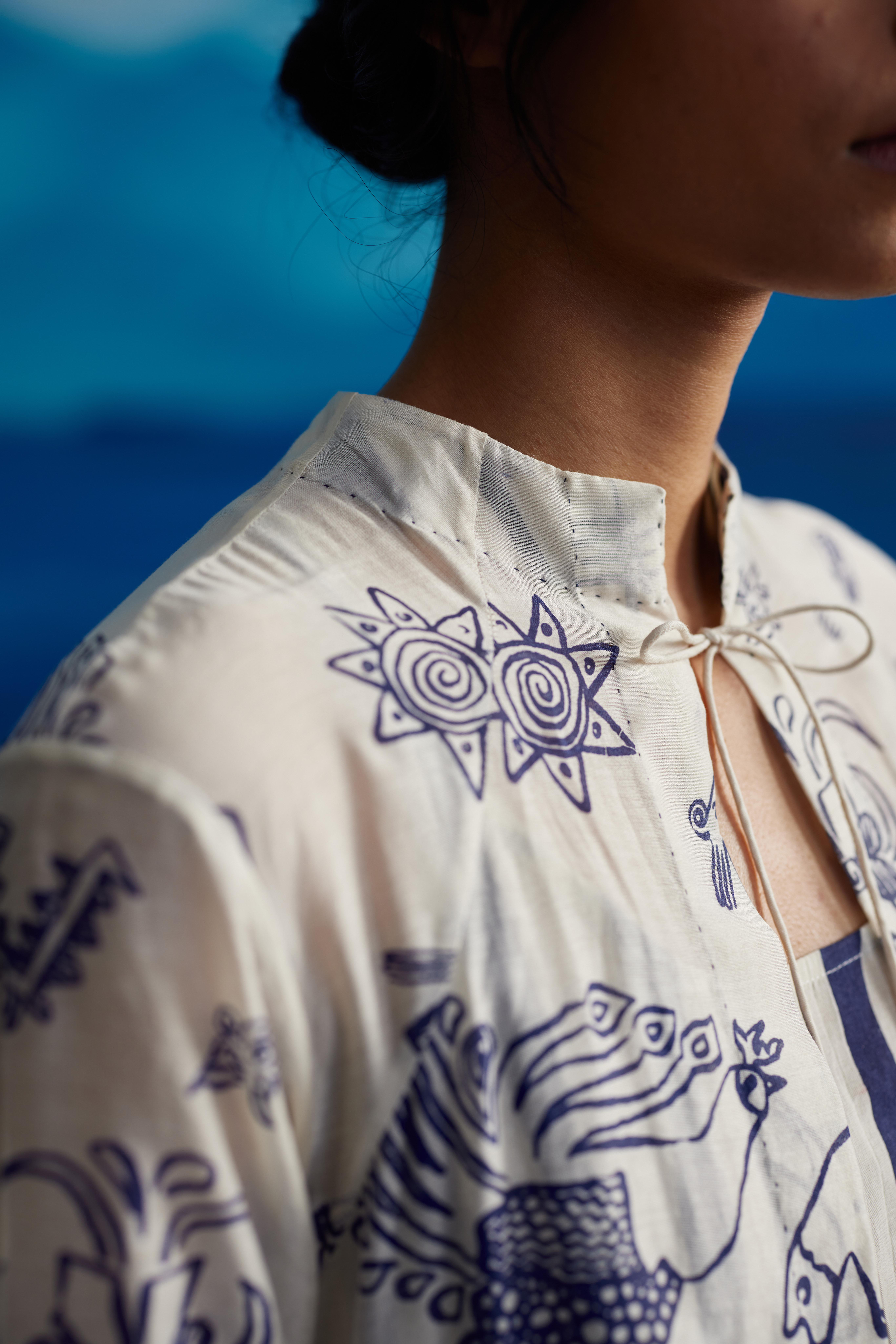 White Chanderi Tassled Overlay by Ahmev with at Kamakhyaa for sustainable fashion