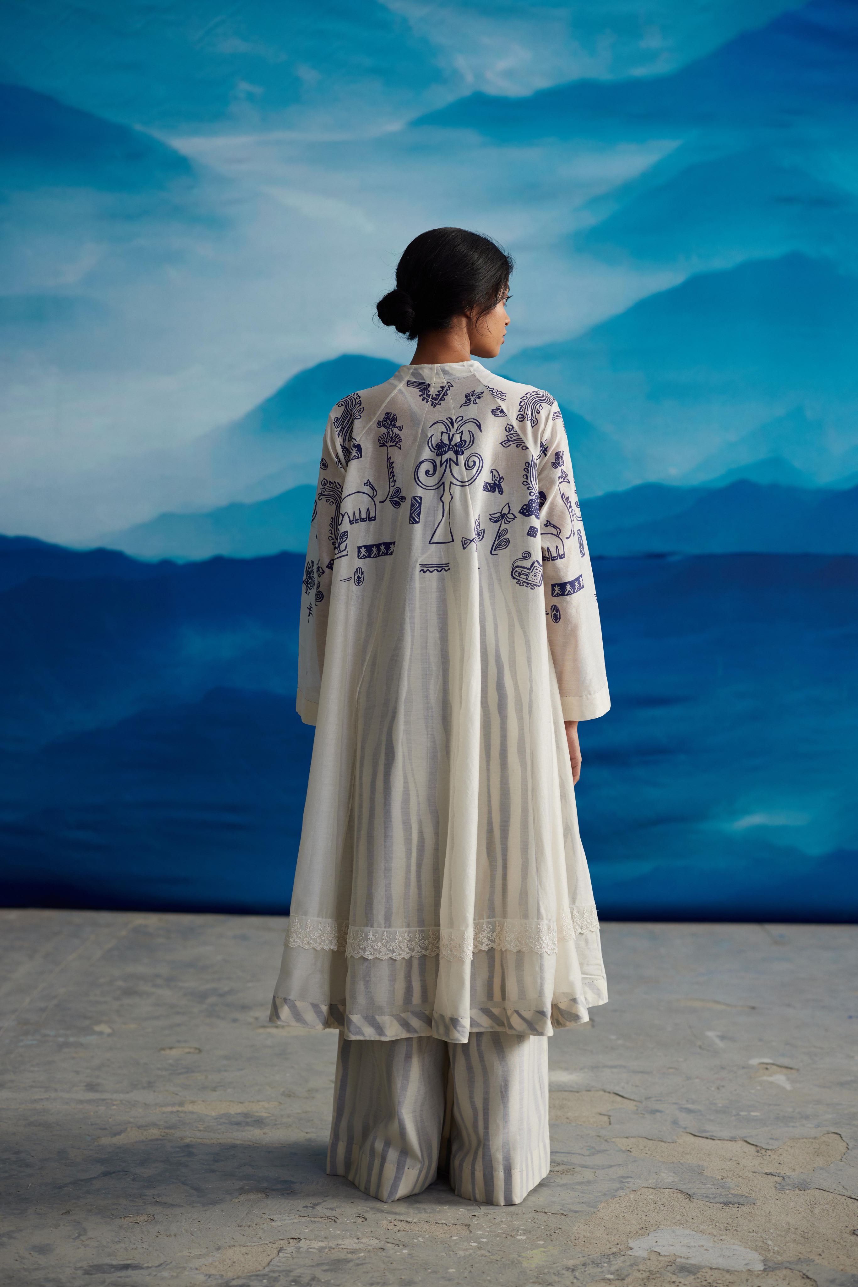 White Chanderi Tassled Overlay by Ahmev with at Kamakhyaa for sustainable fashion