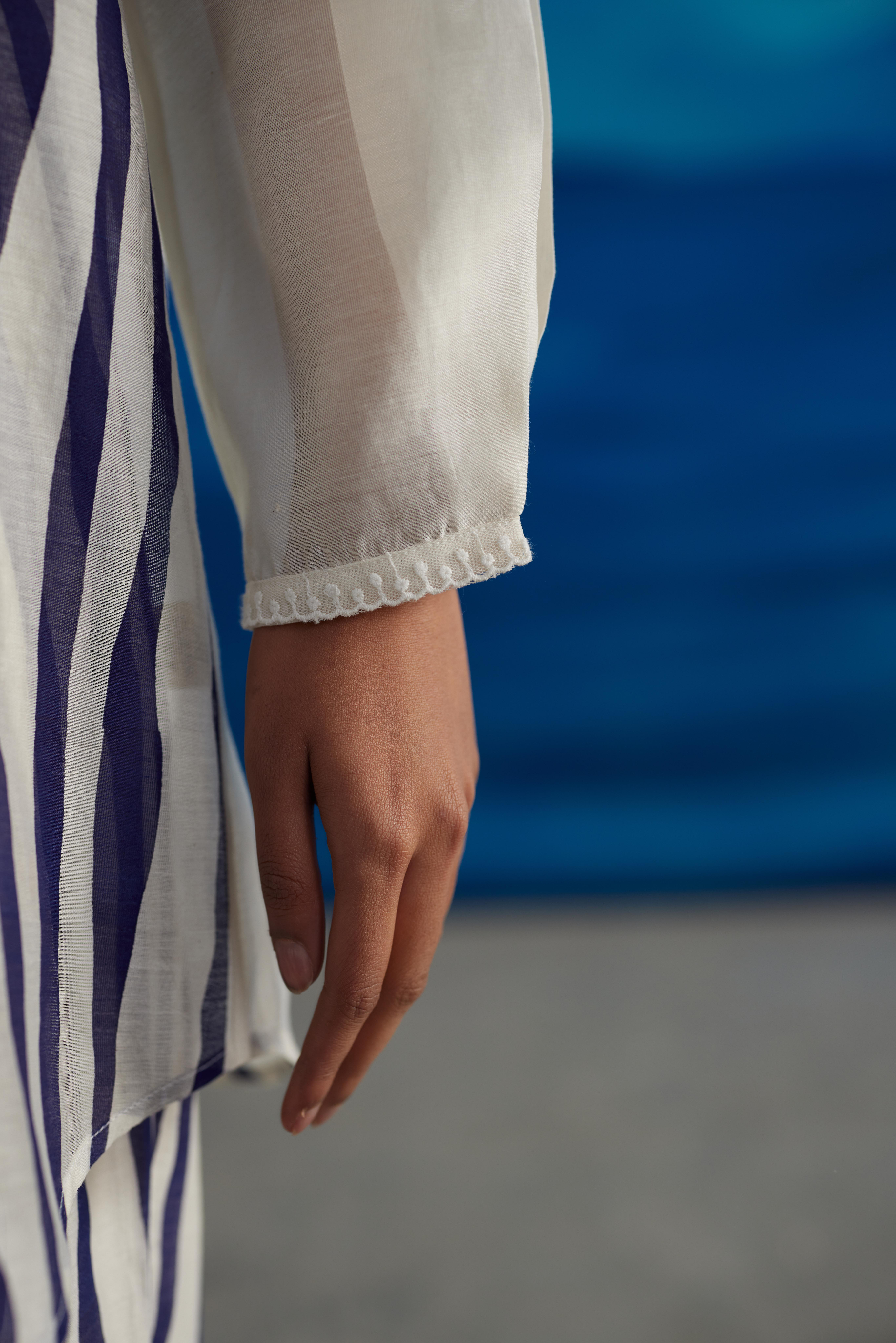 White Chanderi Printed Collared Shirt by Ahmev with Best Selling, Casual Wear, Chanderi, Crop Tops, Ink And Ivory, Ink And Ivory by Ahmev, Natural, Prints, Relaxed Fit, White, Womenswear at Kamakhyaa for sustainable fashion