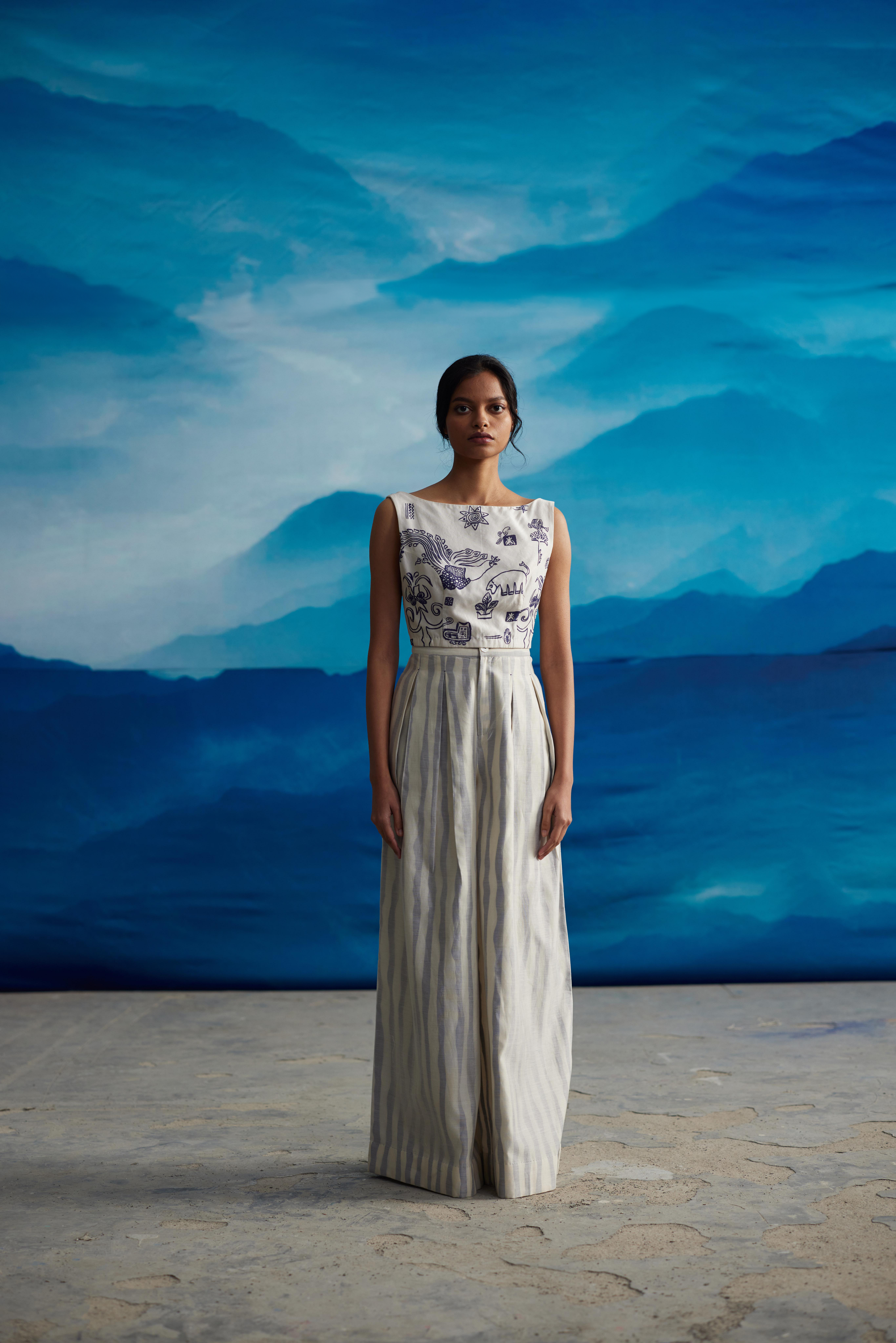 White Chanderi Low Back Blouse by Ahmev with Blouses at Kamakhyaa for sustainable fashion