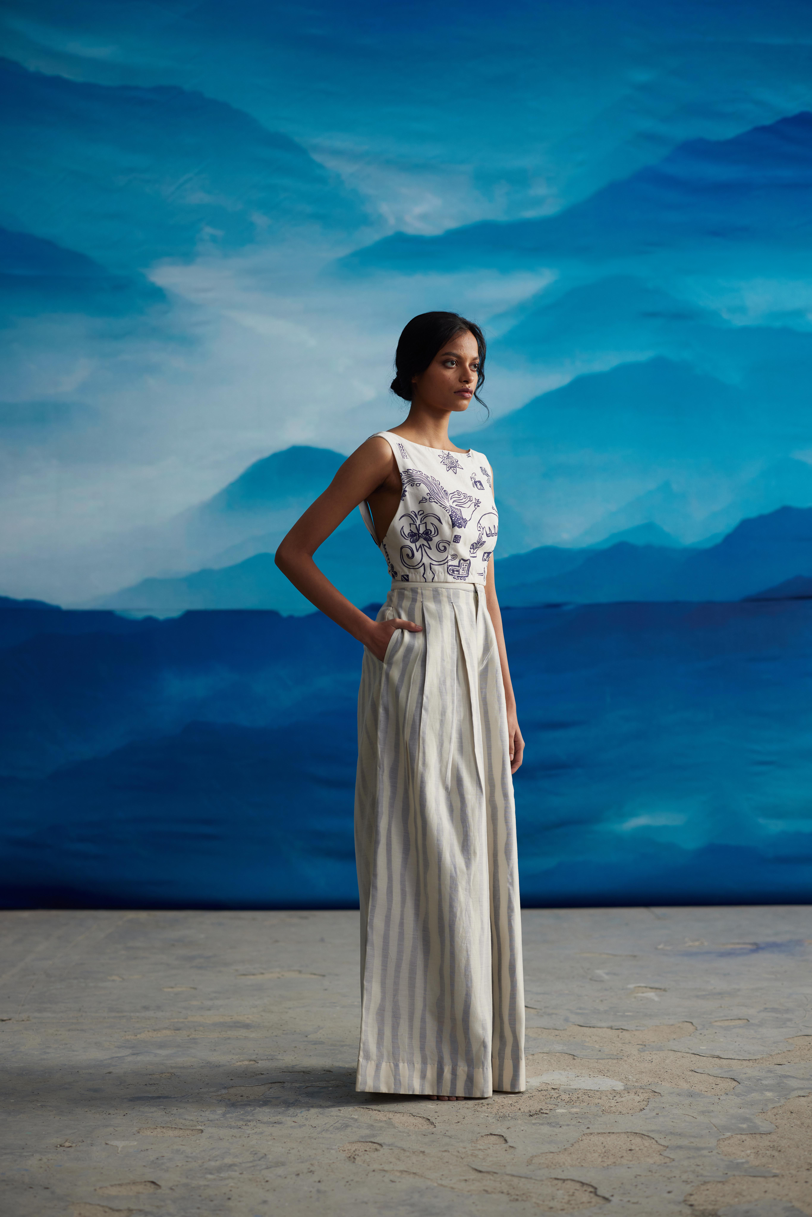 White Chanderi Low Back Blouse by Ahmev with Blouses at Kamakhyaa for sustainable fashion