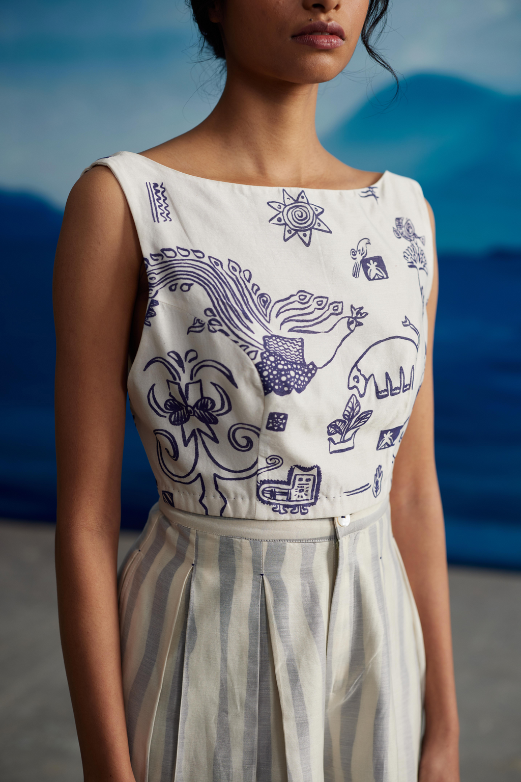 White Chanderi Low Back Blouse by Ahmev with Blouses at Kamakhyaa for sustainable fashion