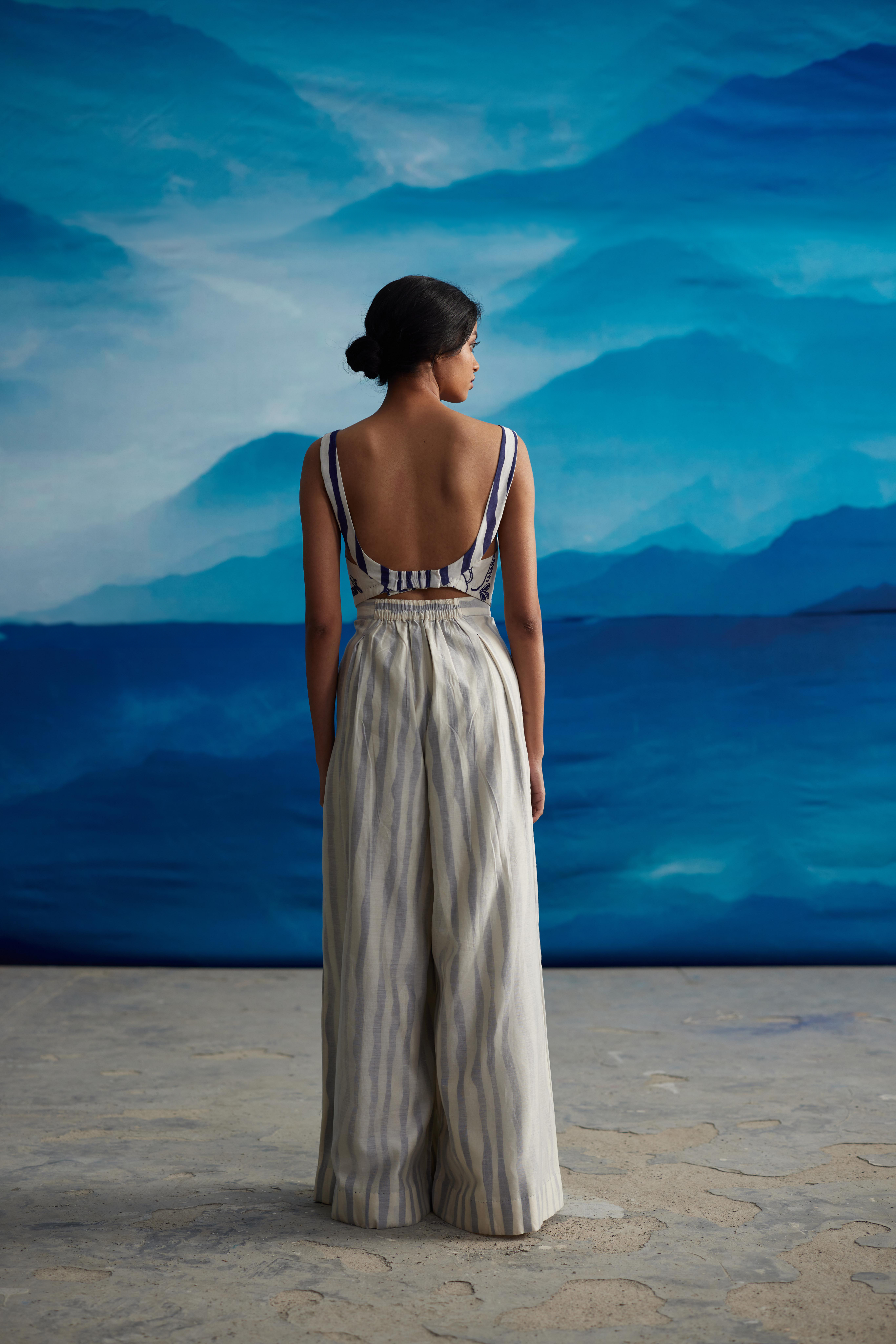 White Chanderi Low Back Blouse by Ahmev with Blouses at Kamakhyaa for sustainable fashion