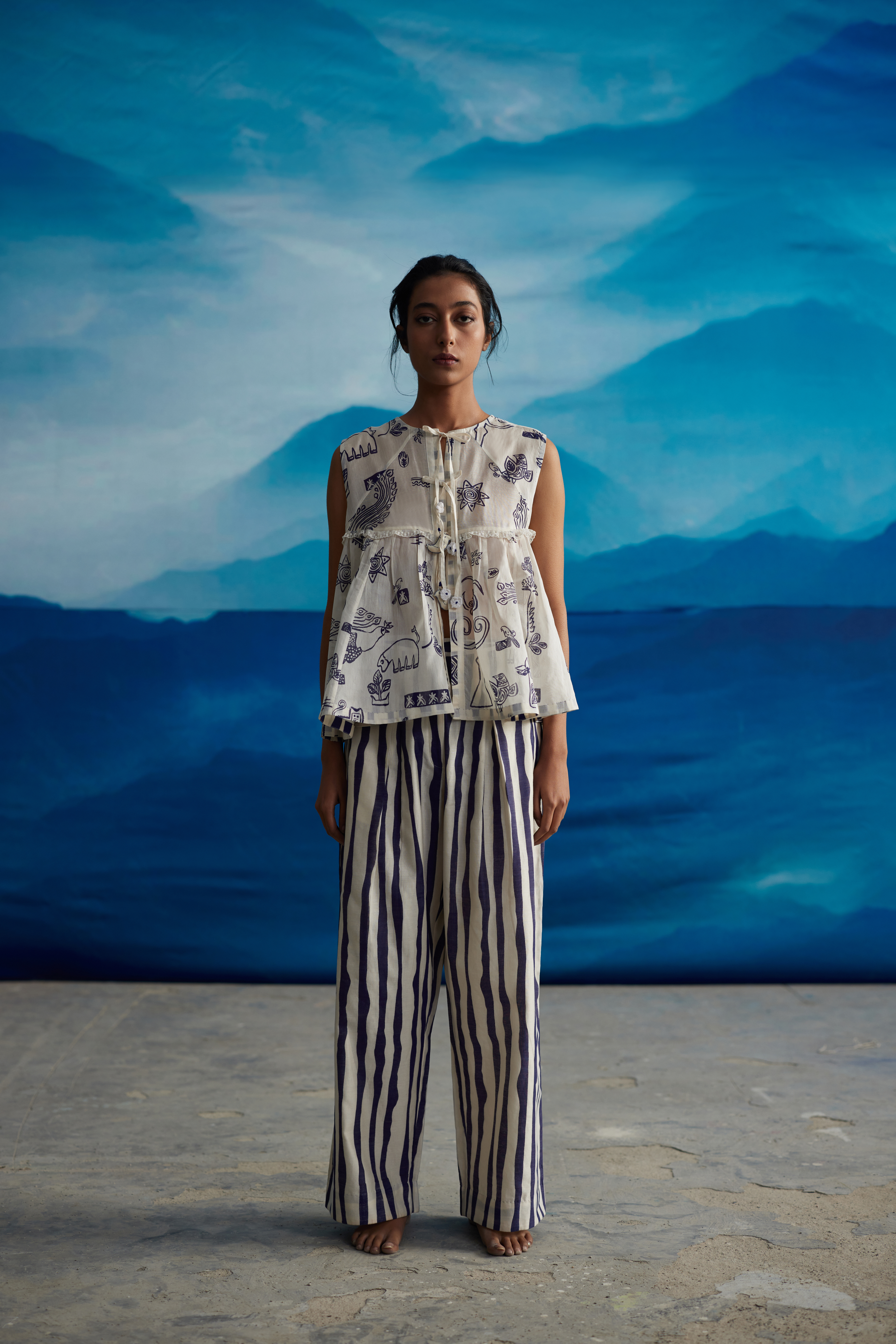 White Chanderi Tie-Up Blouse by Ahmev with Blouses at Kamakhyaa for sustainable fashion