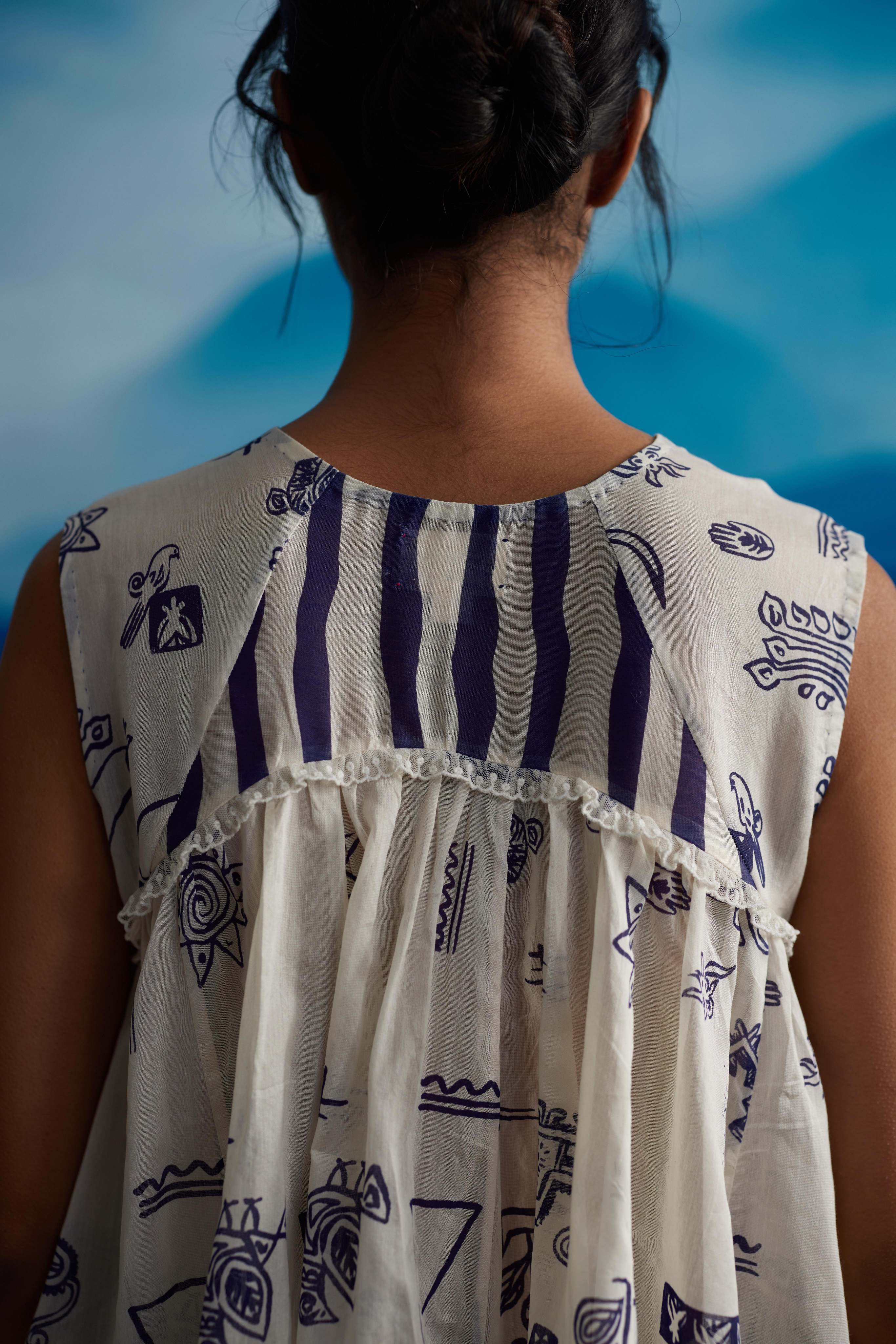 White Chanderi Tie-Up Blouse by Ahmev with Blouses at Kamakhyaa for sustainable fashion