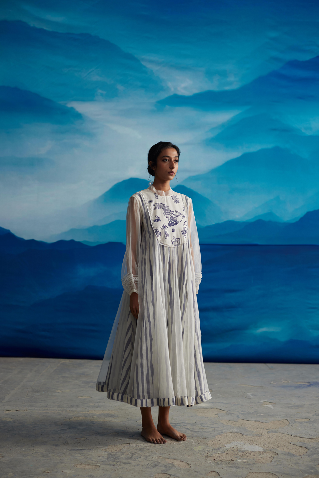 White Chanderi Dress With Puffed Sleeves by Ahmev with at Kamakhyaa for sustainable fashion