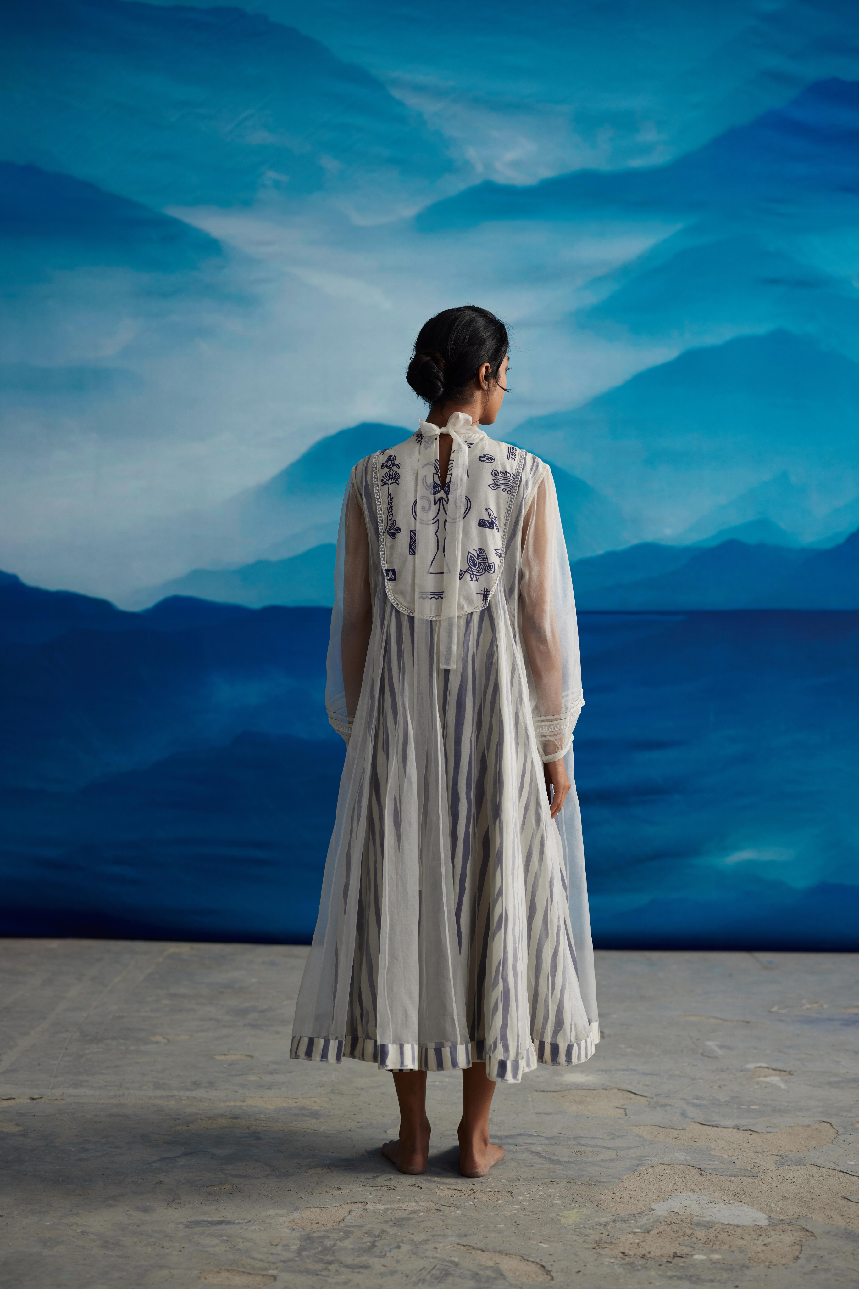 White Chanderi Dress With Puffed Sleeves by Ahmev with at Kamakhyaa for sustainable fashion