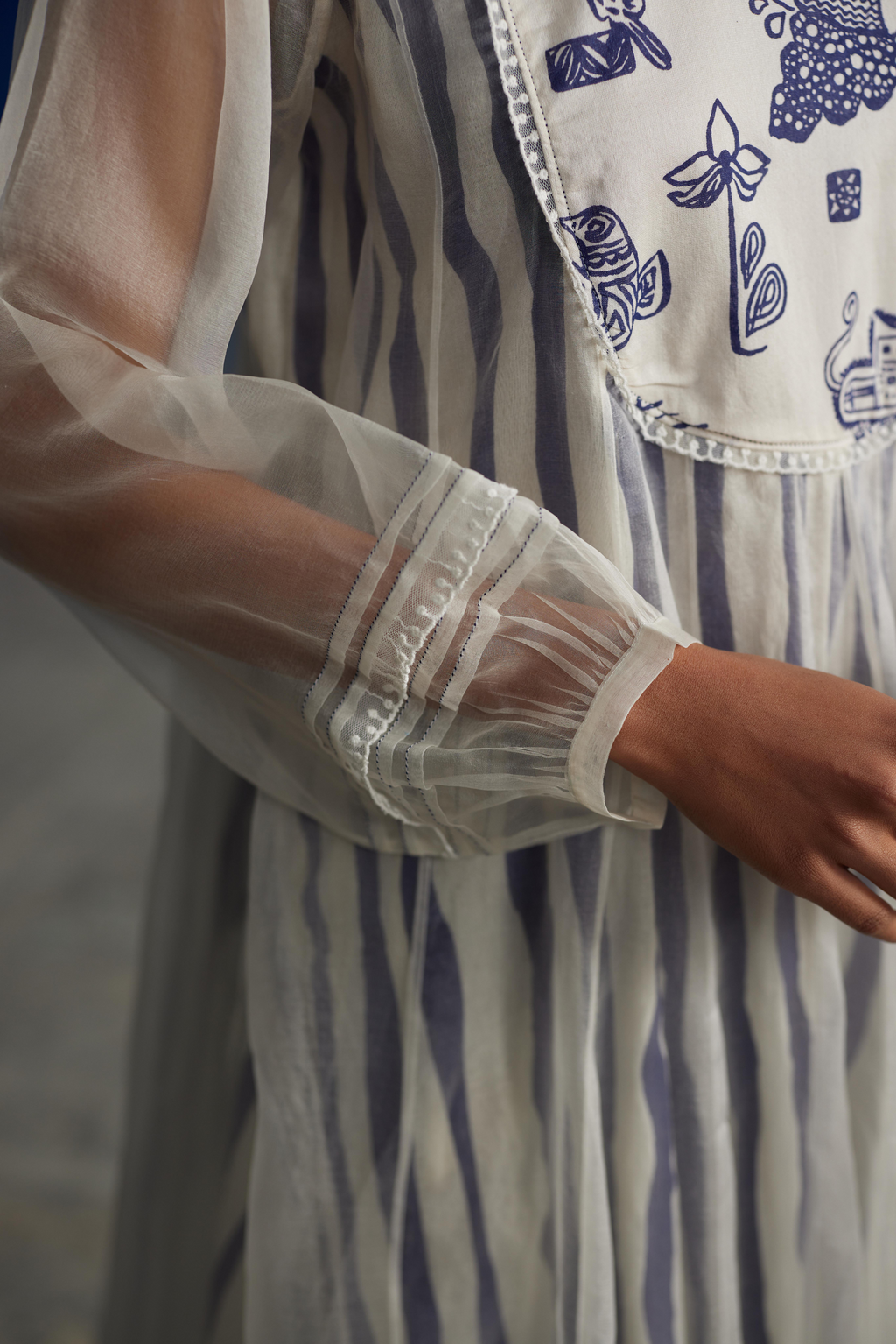White Chanderi Dress With Puffed Sleeves by Ahmev with at Kamakhyaa for sustainable fashion