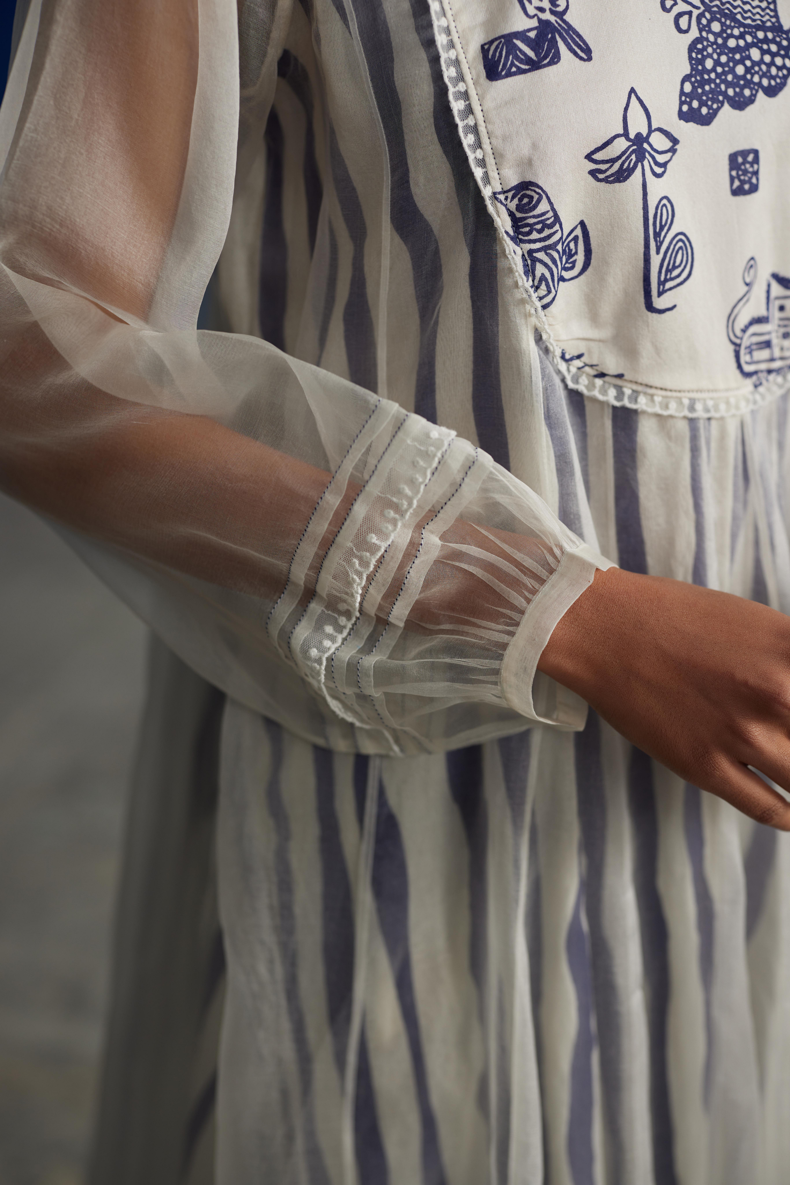 White Chanderi Dress With Puffed Sleeves by Ahmev with at Kamakhyaa for sustainable fashion