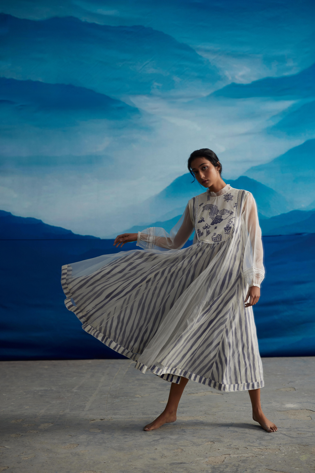White Chanderi Dress With Puffed Sleeves by Ahmev with at Kamakhyaa for sustainable fashion