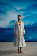 White Striped Tie-Up Dress by Ahmev with at Kamakhyaa for sustainable fashion