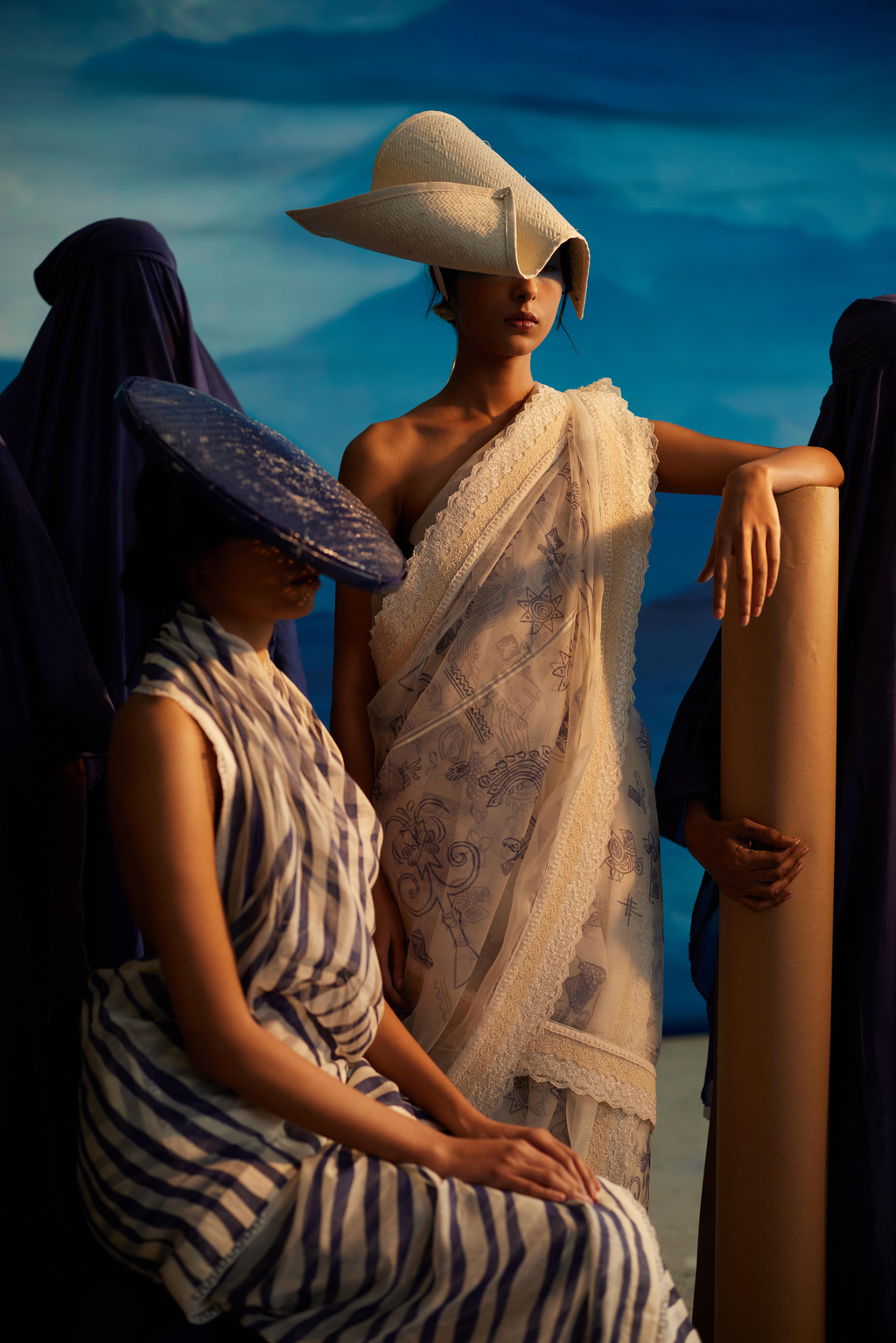 White Chanderi Saree With Tassels by Ahmev with at Kamakhyaa for sustainable fashion