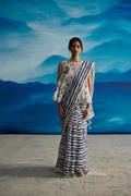 White Chanderi Saree With Tassels by Ahmev with at Kamakhyaa for sustainable fashion