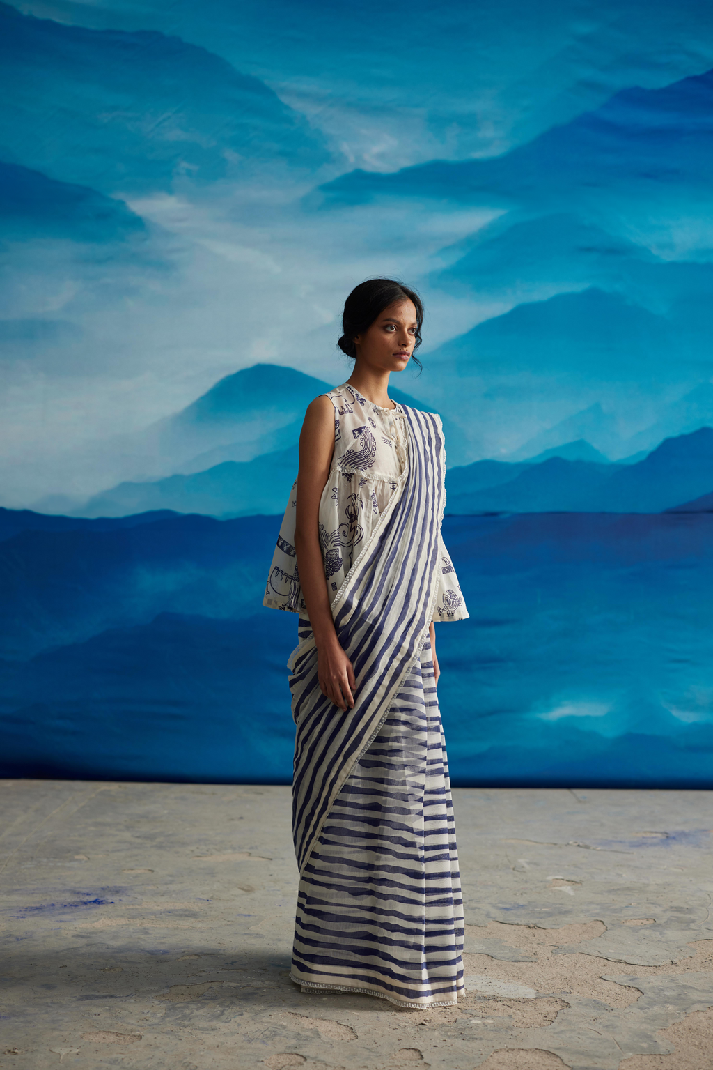 White Chanderi Saree With Tassels by Ahmev with at Kamakhyaa for sustainable fashion