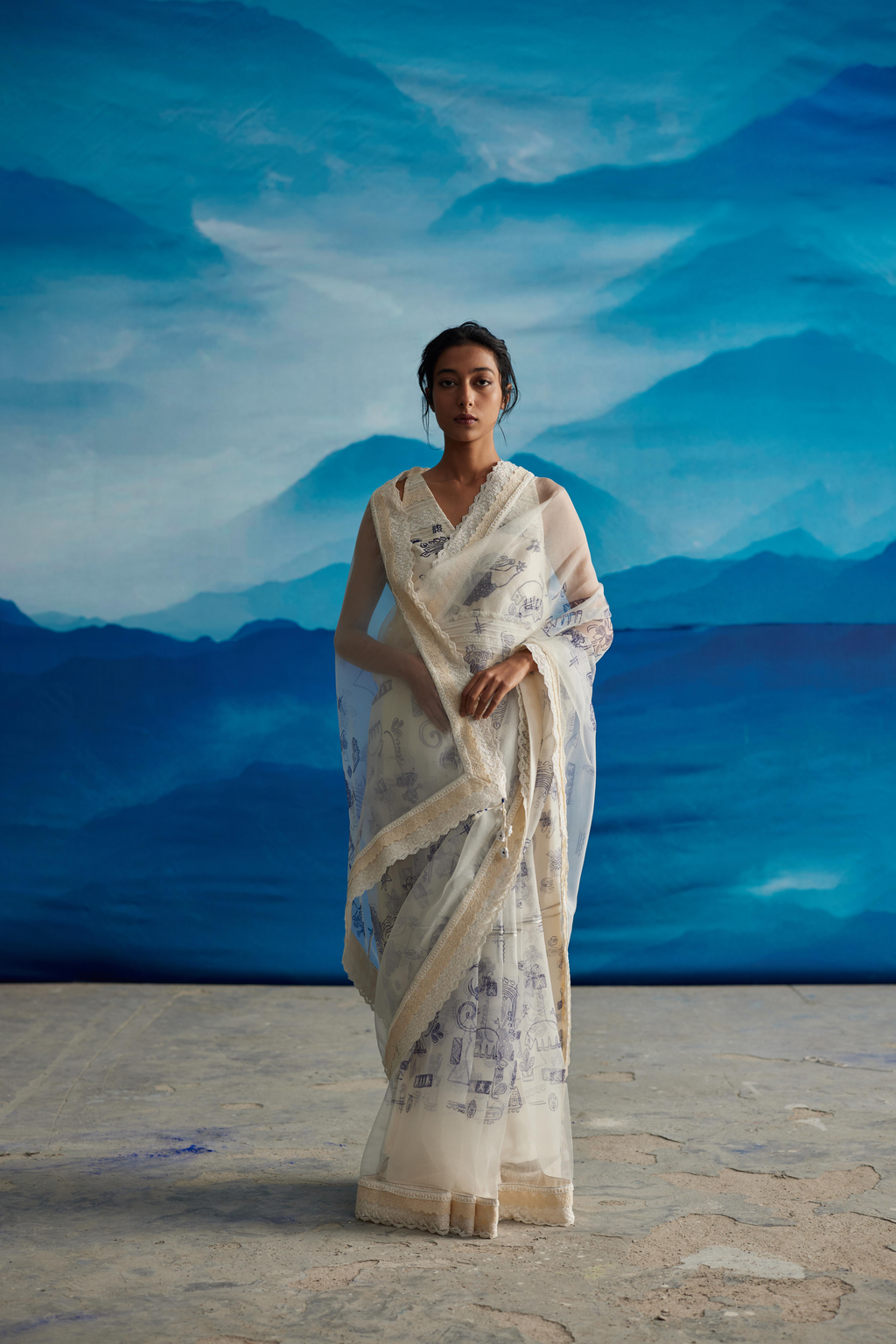 White Silk Oganza Saree With Tassels by Ahmev with at Kamakhyaa for sustainable fashion