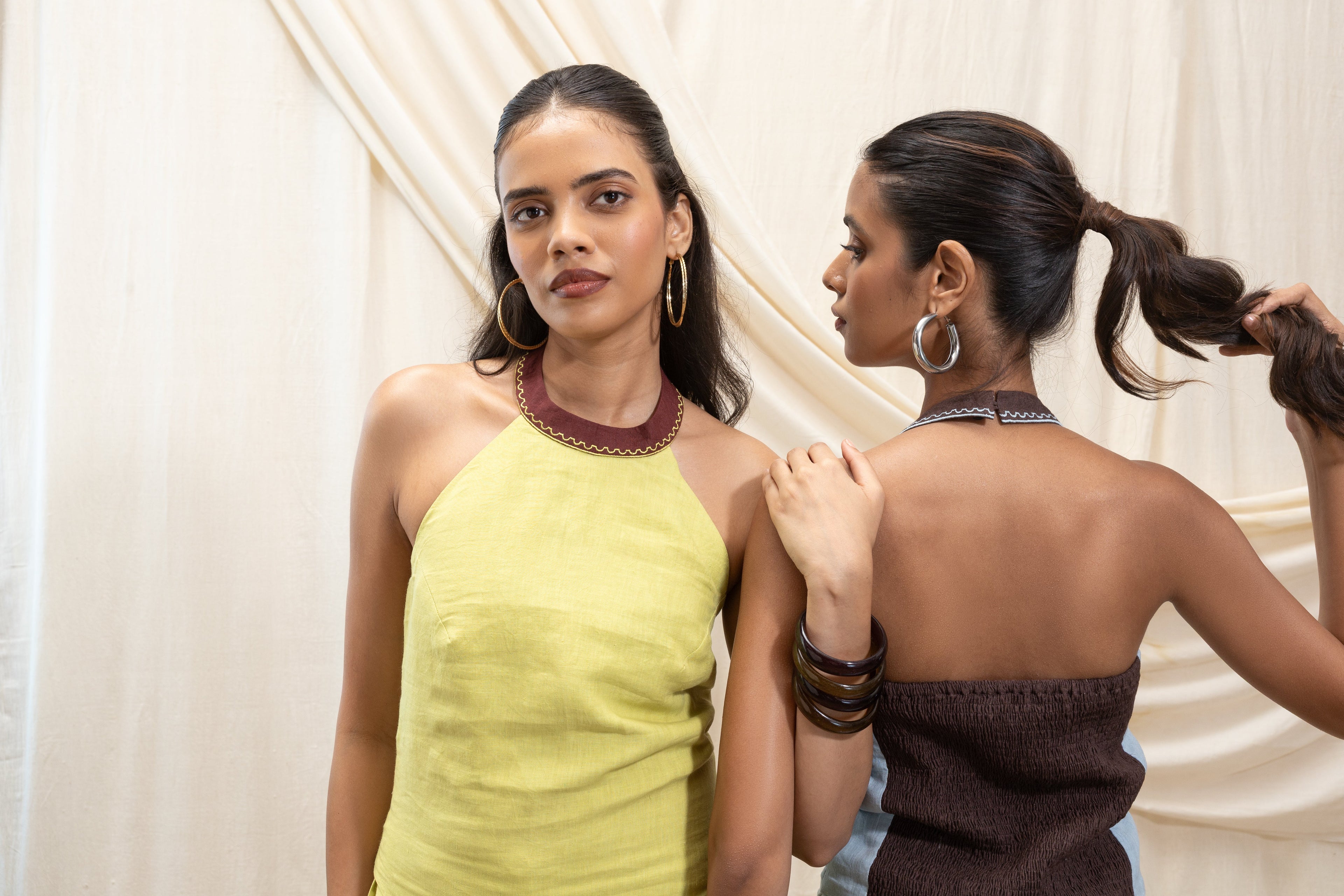 Linen halter top and shorts set by Akashi Clothing with The Stamp Edit By Akashi Clothing at Kamakhyaa for sustainable fashion