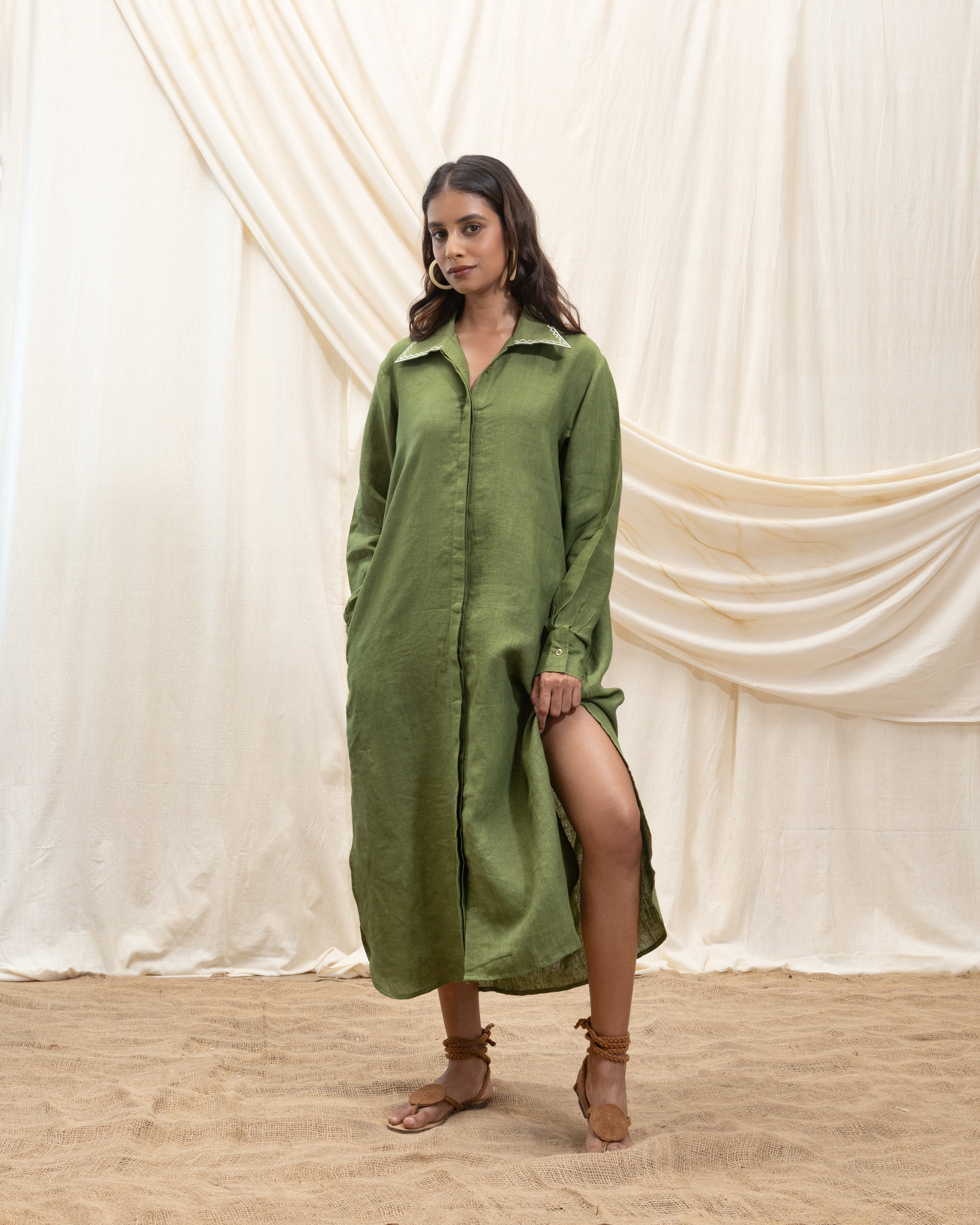 Button down shirt dress by Akashi Clothing with The Stamp Edit By Akashi Clothing at Kamakhyaa for sustainable fashion